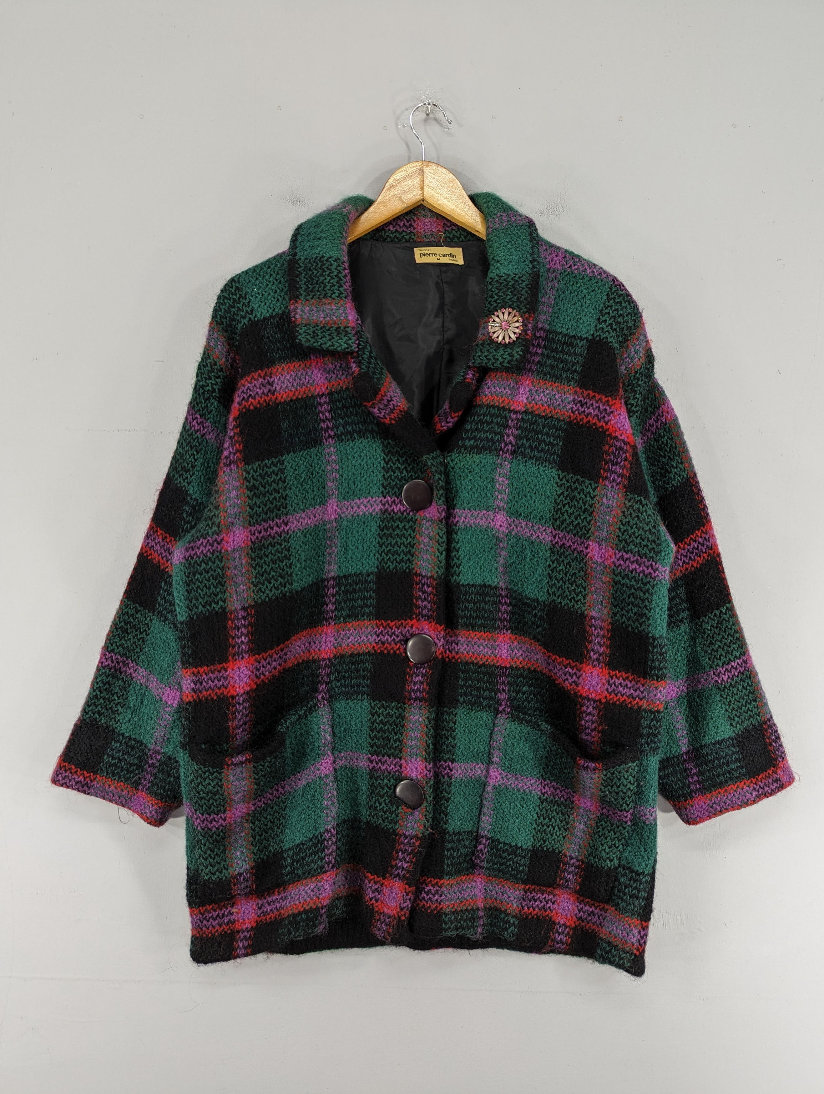 image of Coloured Cable Knit Sweater x Italian Designers vintage Tricot Pierre Cardin Wool Knit Jacket, Wome