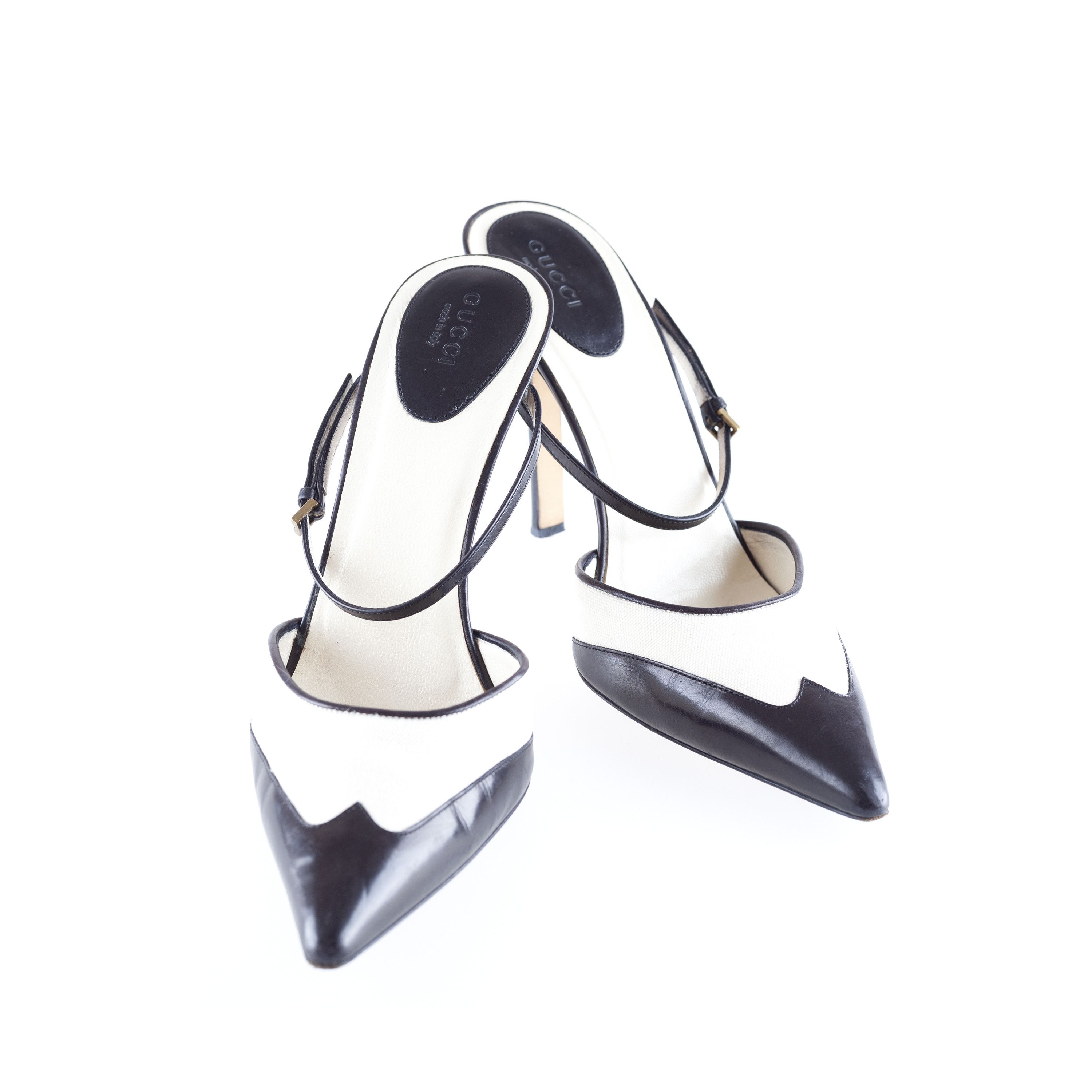 Gucci Gucci B&W Ankle Strap Pointed Toe Heels. Size US 7 / IT 37 - 1 Thumbnail