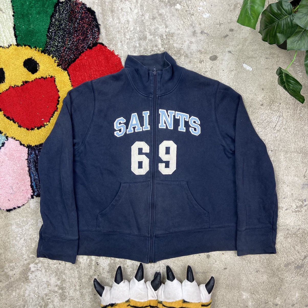 Vintage 1990s SAINTS 69 VINTAGE FADED BOXY FIT ZIP SWEATSHIRT Size US L / EU 52-54 / 3 - 4 Thumbnail