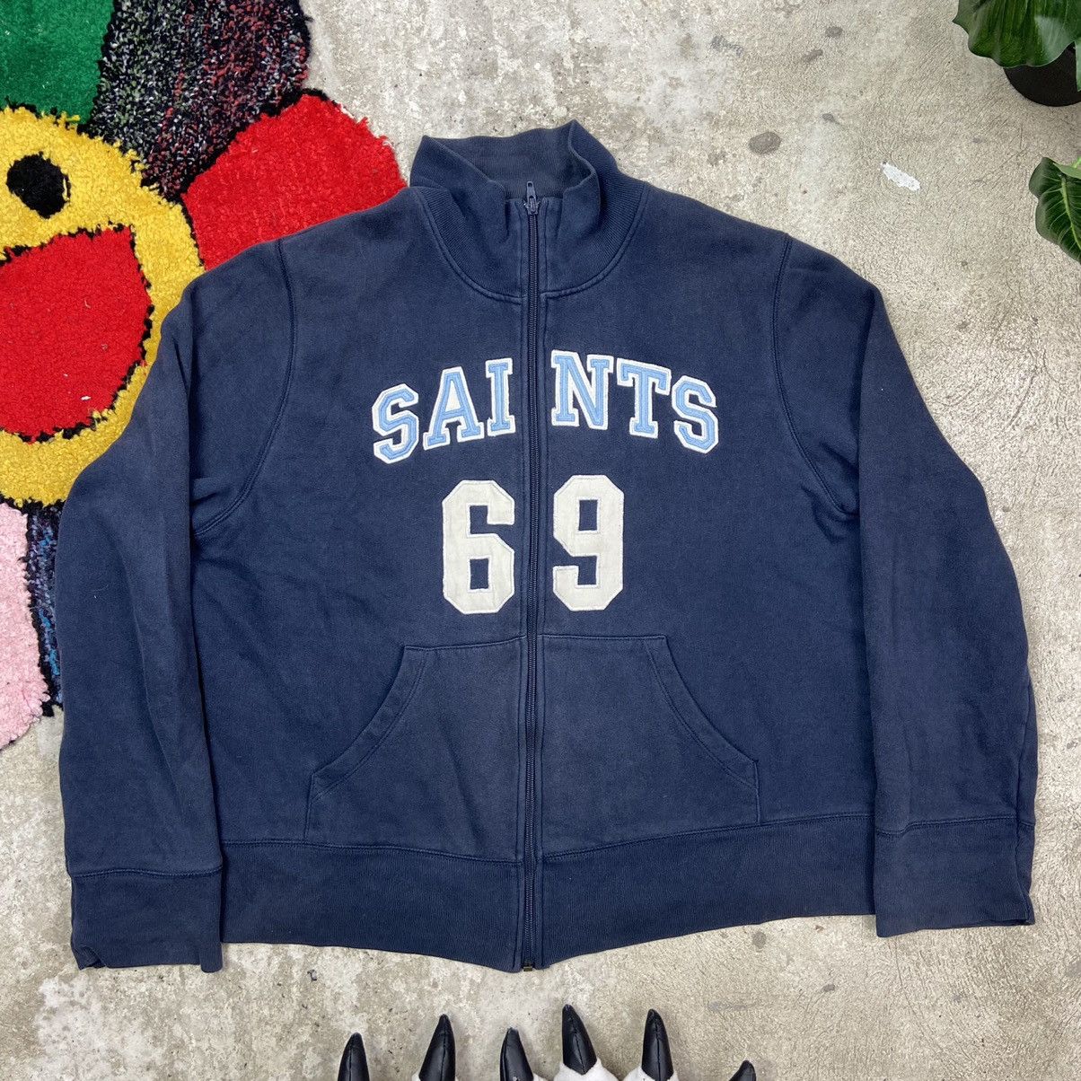 Vintage 1990s SAINTS 69 VINTAGE FADED BOXY FIT ZIP SWEATSHIRT Size US L / EU 52-54 / 3 - 5 Thumbnail