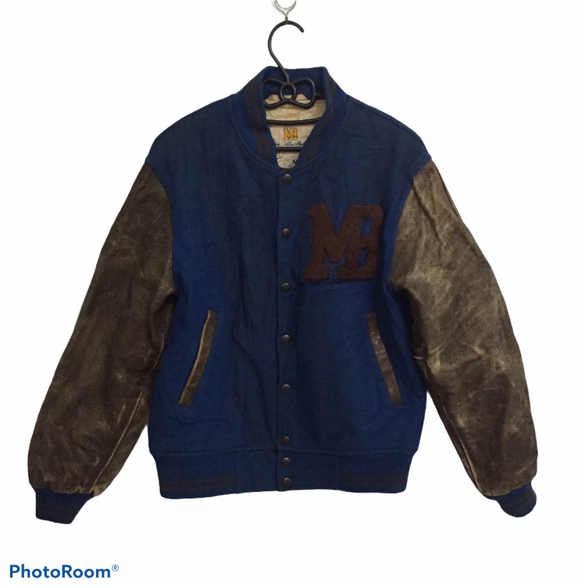 image of VTG Mb Macbeth Varsity Jacket Leather Sleeve, Men's (Size Medium)