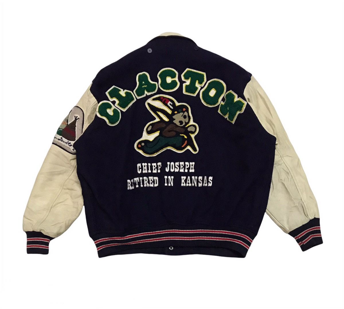 Vintage Vtg Clacton Chief Joseph Retired In Kansas Varsity Jacket Size US L / EU 52-54 / 3 - 1 Thumbnail