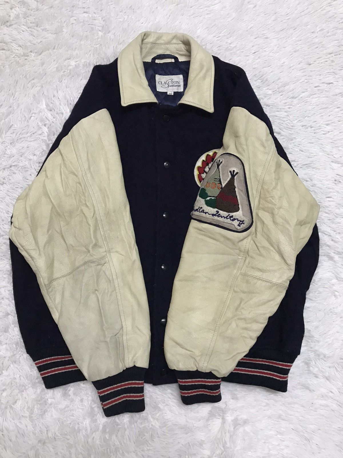 Vintage Vtg Clacton Chief Joseph Retired In Kansas Varsity Jacket Size US L / EU 52-54 / 3 - 5 Thumbnail
