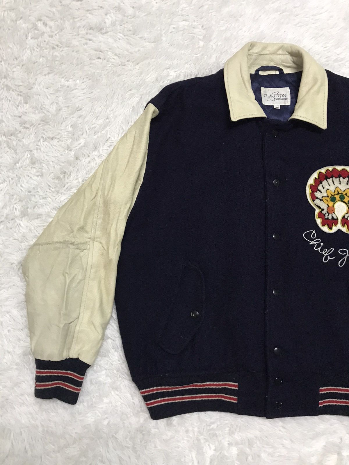 Vintage Vtg Clacton Chief Joseph Retired In Kansas Varsity Jacket Size US L / EU 52-54 / 3 - 3 Thumbnail