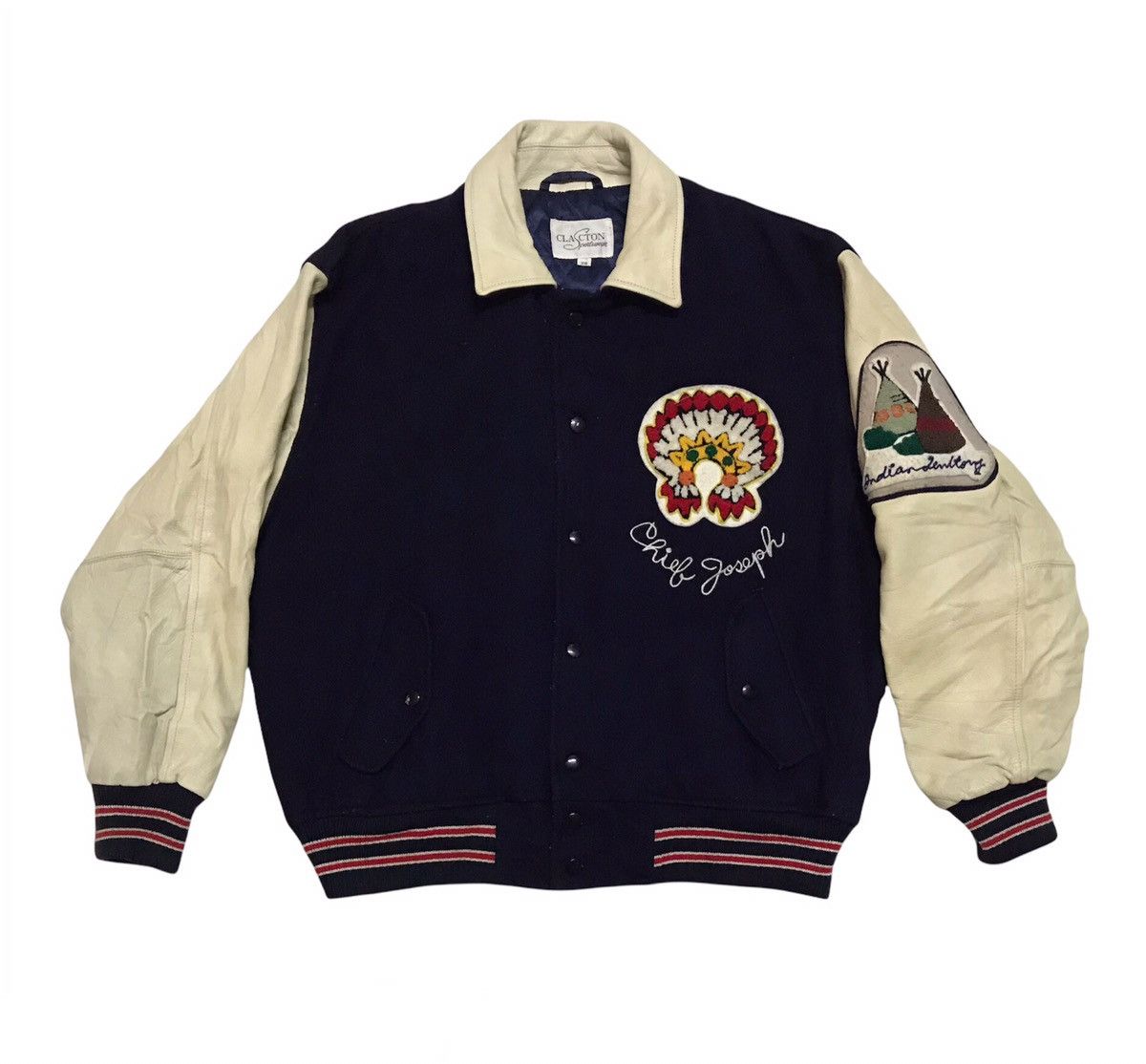 Vintage Vtg Clacton Chief Joseph Retired In Kansas Varsity Jacket Size US L / EU 52-54 / 3 - 2 Thumbnail