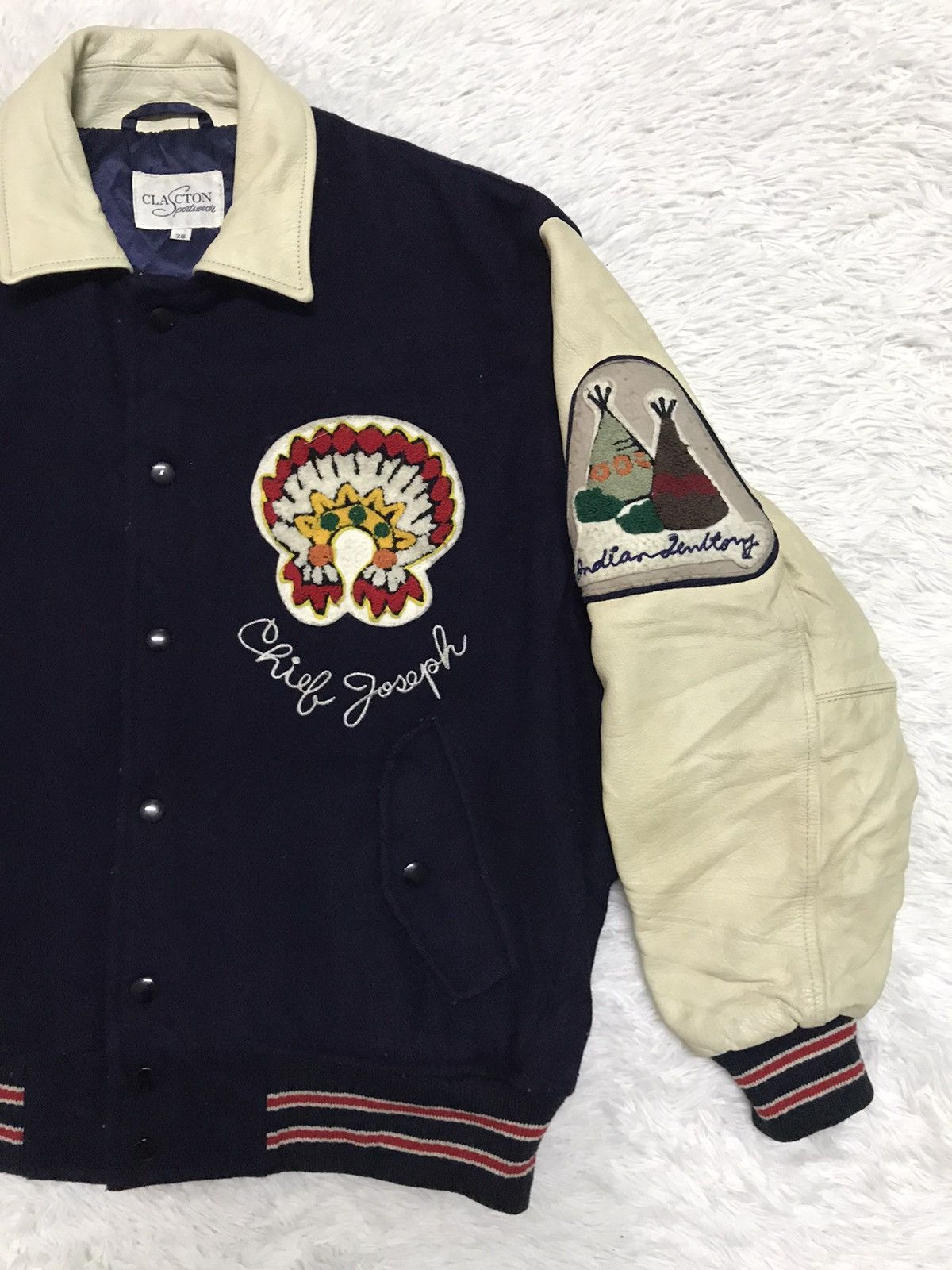 Vintage Vtg Clacton Chief Joseph Retired In Kansas Varsity Jacket Size US L / EU 52-54 / 3 - 4 Thumbnail
