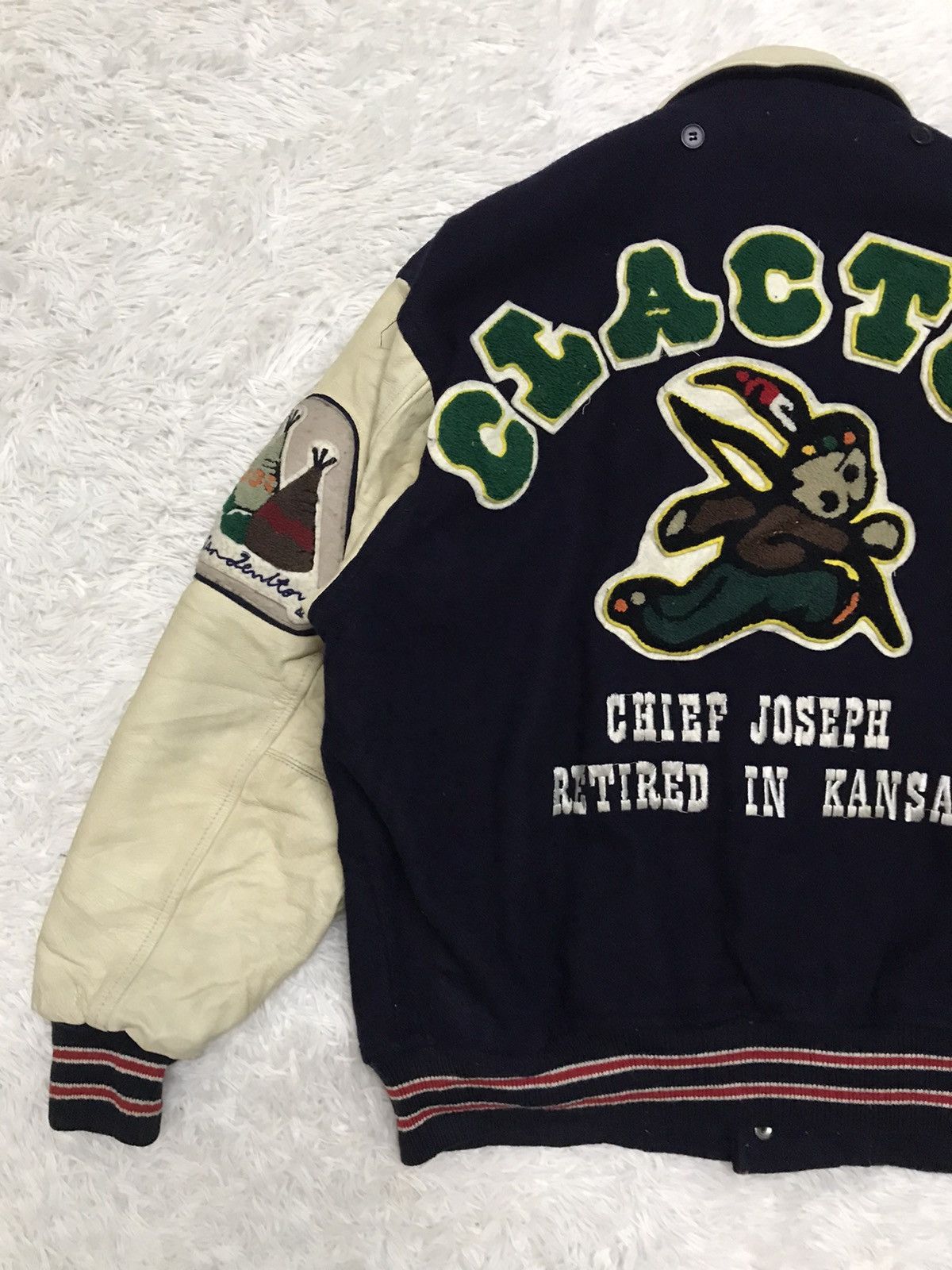 Vintage Vtg Clacton Chief Joseph Retired In Kansas Varsity Jacket Size US L / EU 52-54 / 3 - 6 Thumbnail