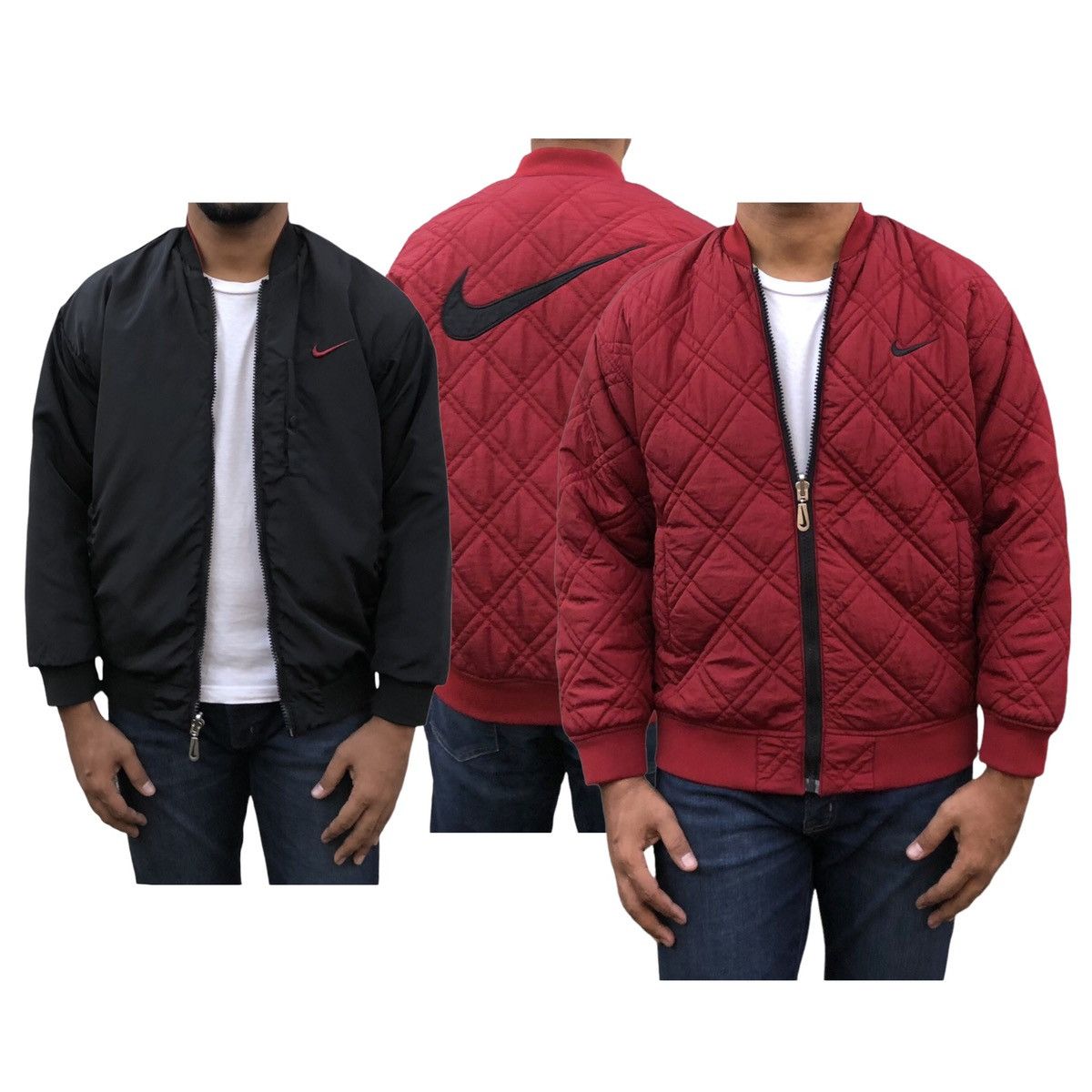 Nike 🔥Vintage 90s Big Swoosh Reversible Bomber Jacket Size US S / EU 44-46 / 1 - 1 Thumbnail