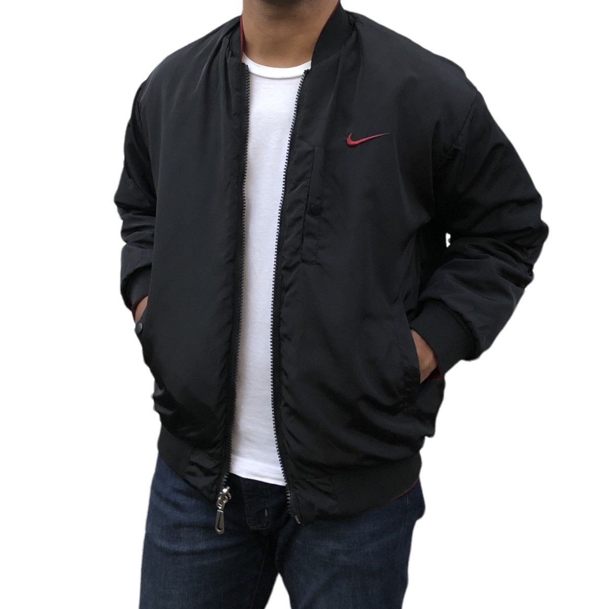 Nike 🔥Vintage 90s Big Swoosh Reversible Bomber Jacket Size US S / EU 44-46 / 1 - 8 Thumbnail
