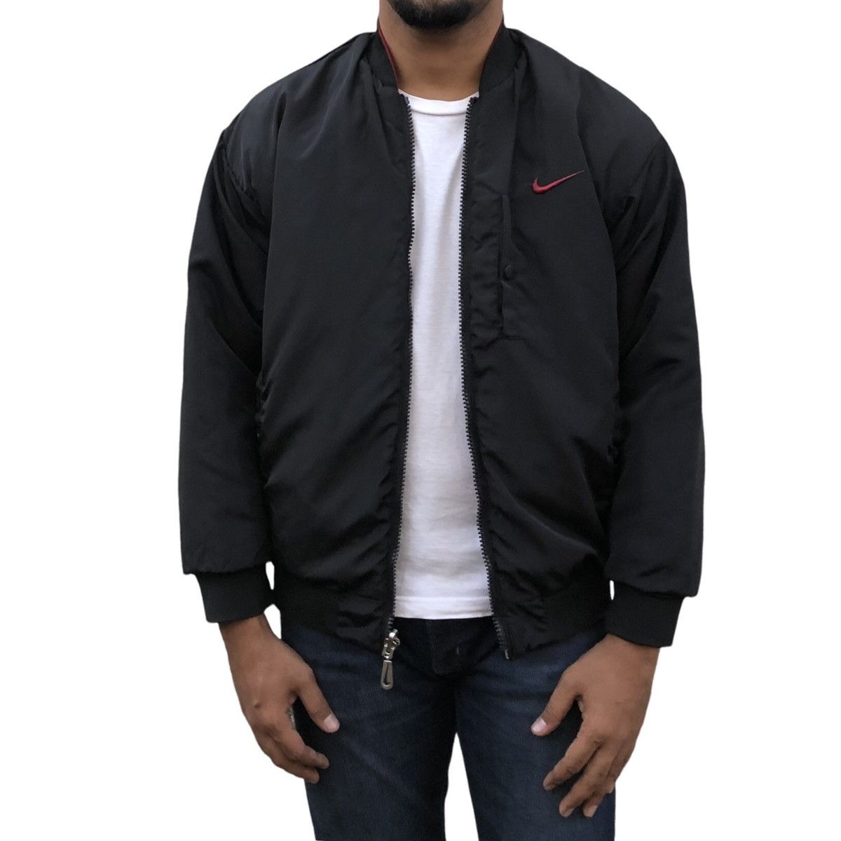 Nike 🔥Vintage 90s Big Swoosh Reversible Bomber Jacket Size US S / EU 44-46 / 1 - 7 Thumbnail