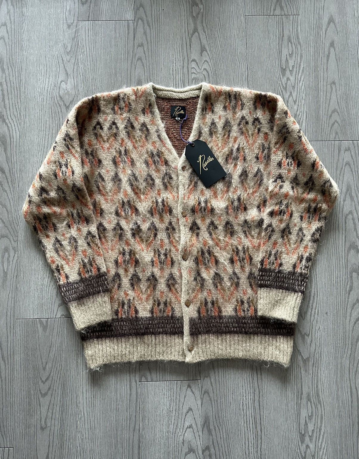 Needles Needles Mohair Cardigan Sweater Beige Jacquard Butterfly | Grailed
