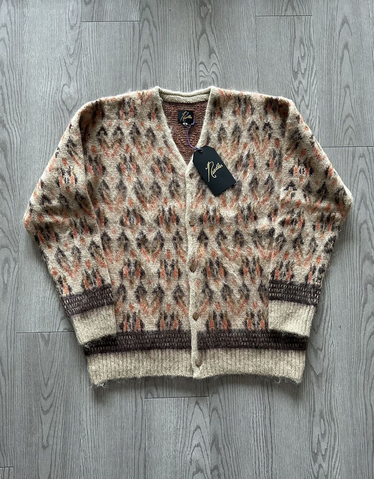 Needles Needles Mohair Cardigan Sweater Beige Jacquard Butterfly