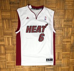 Lebron James Miami Heat NBA Basketball Jersey Adidas White Large #6 Retro L  Rare