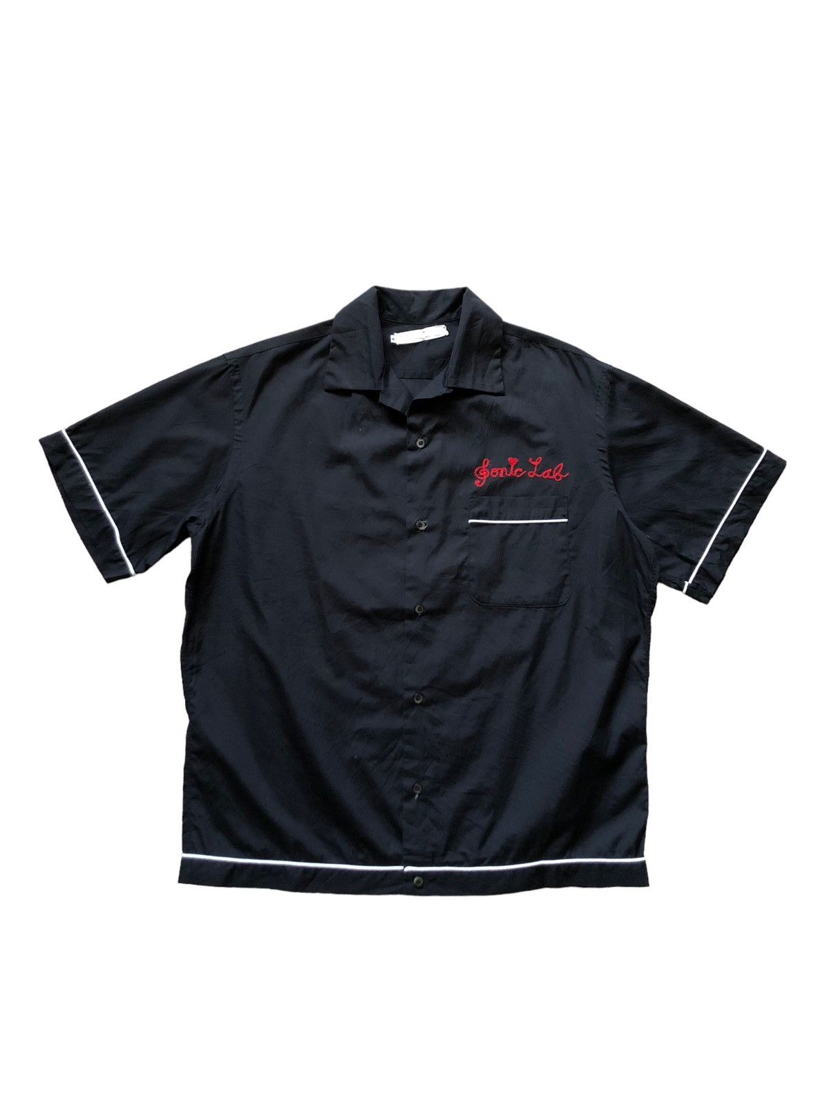 image of Needles x Nepenthes New York 1990S Sonic Lab Oversized Open Collar Bowling Shirt in Black (Size Med