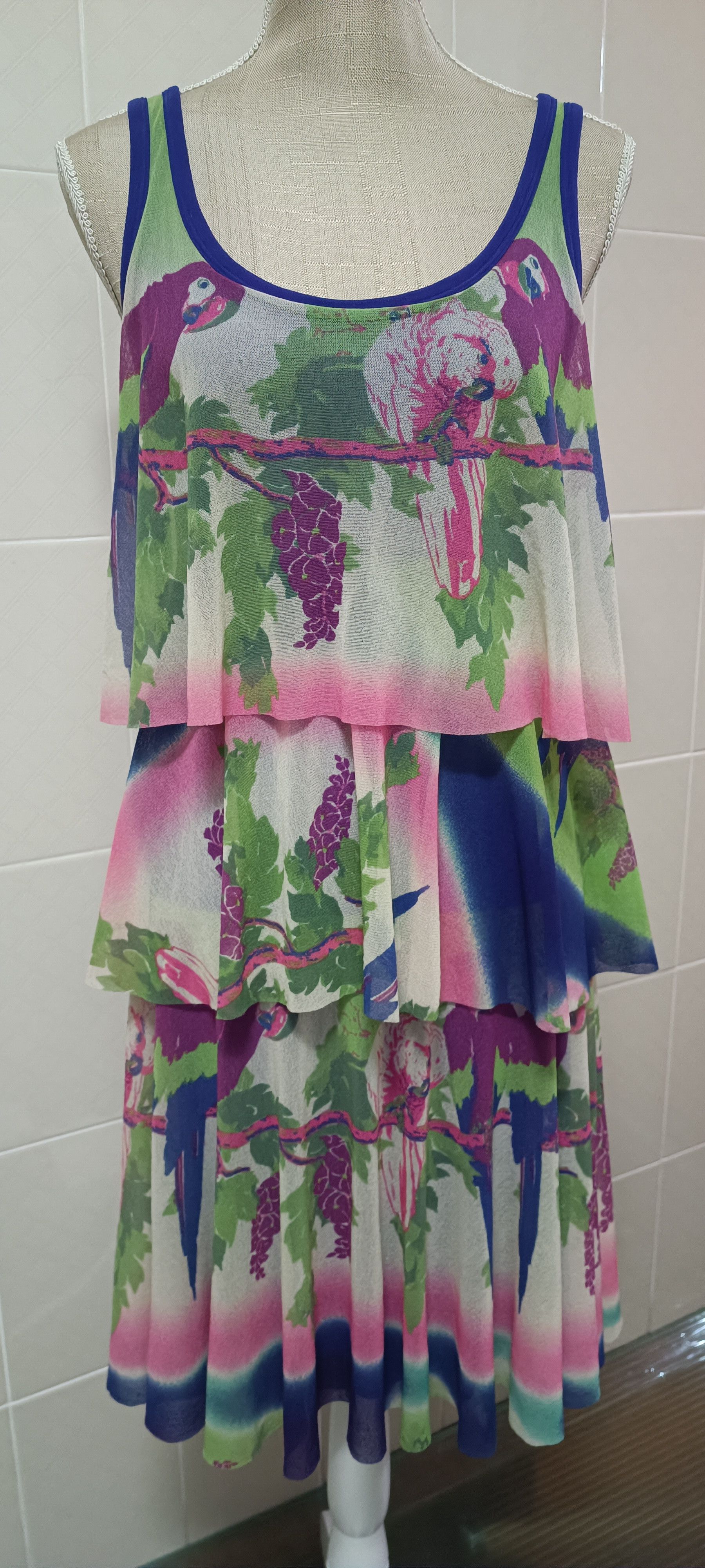 Jean Paul Gaultier Parrots / tie-dye nylon mesh midi dress Size M / US 6-8 / IT 42-44 - 1 Thumbnail