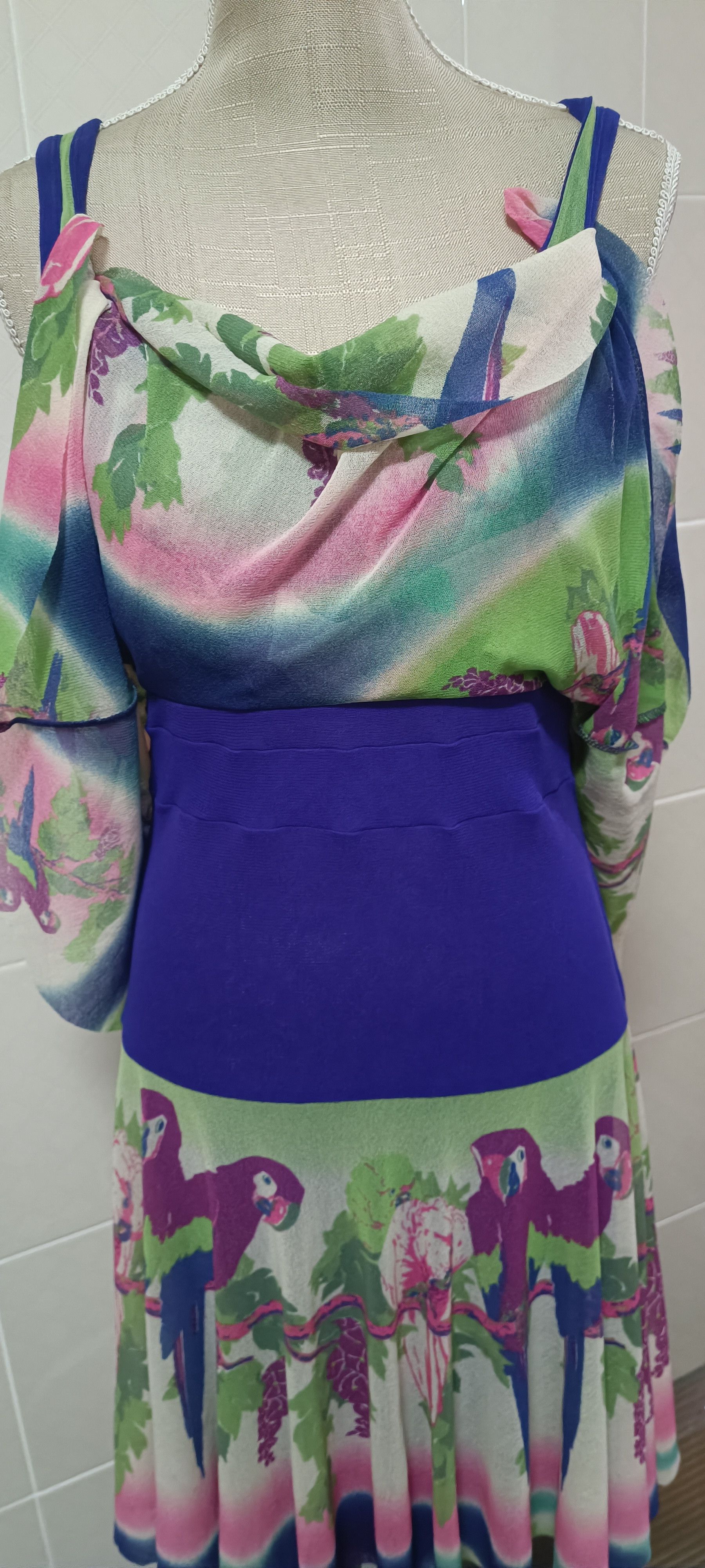 Jean Paul Gaultier Parrots / tie-dye nylon mesh midi dress Size M / US 6-8 / IT 42-44 - 7 Thumbnail