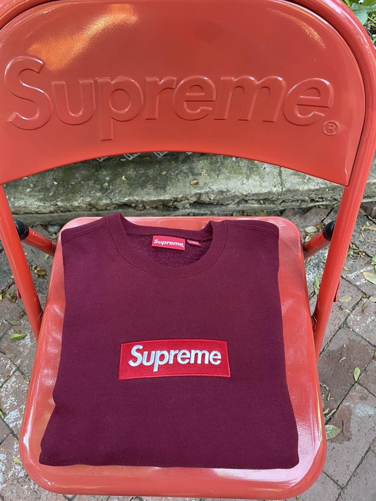 image of Supreme Boxo Logo Crewneck Fw22 in Burgandy, Men's (Size Small)