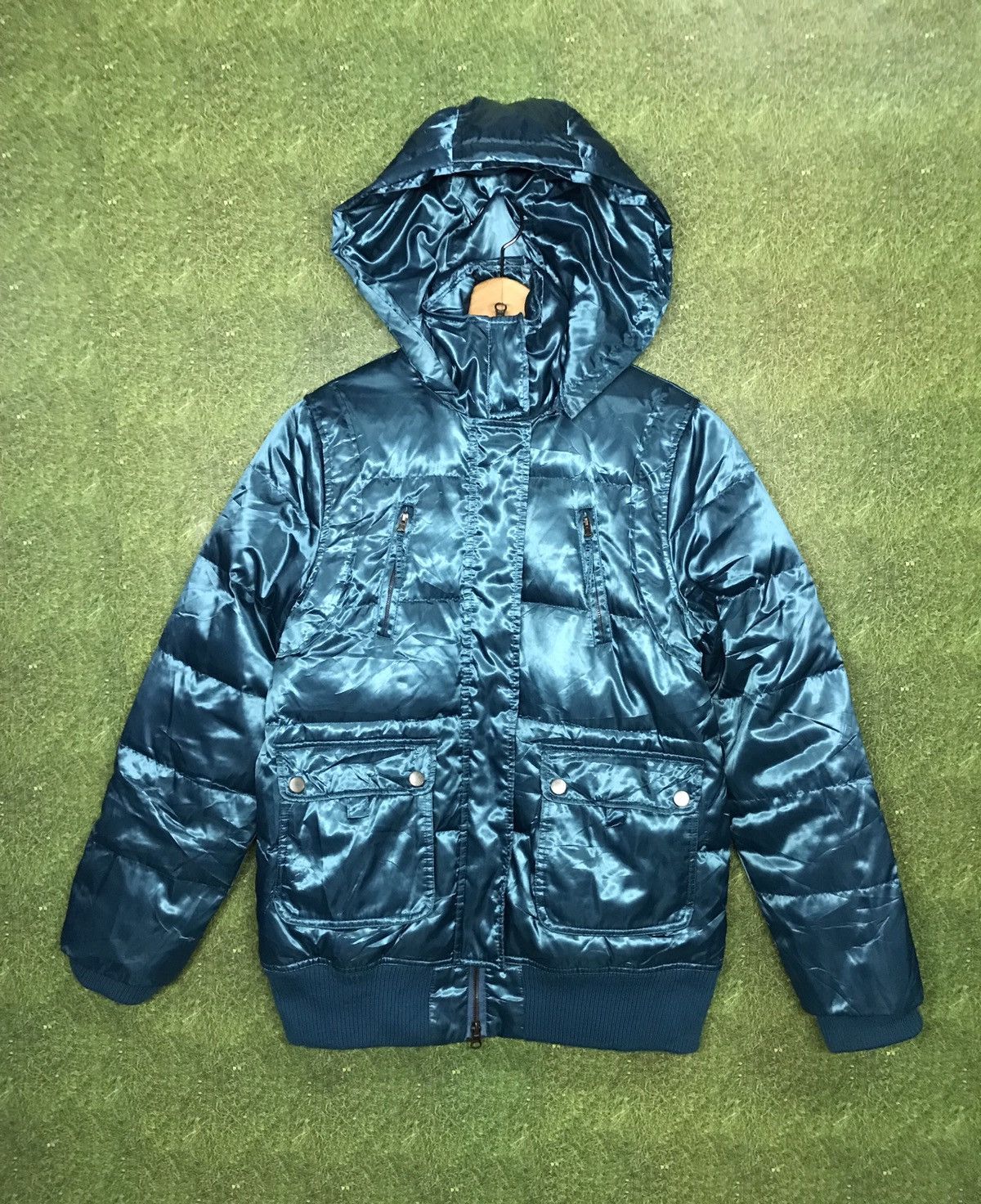 image of Garcon Deux Puffer Padded Hoodie Jacket in Blue, Men's (Size Medium)