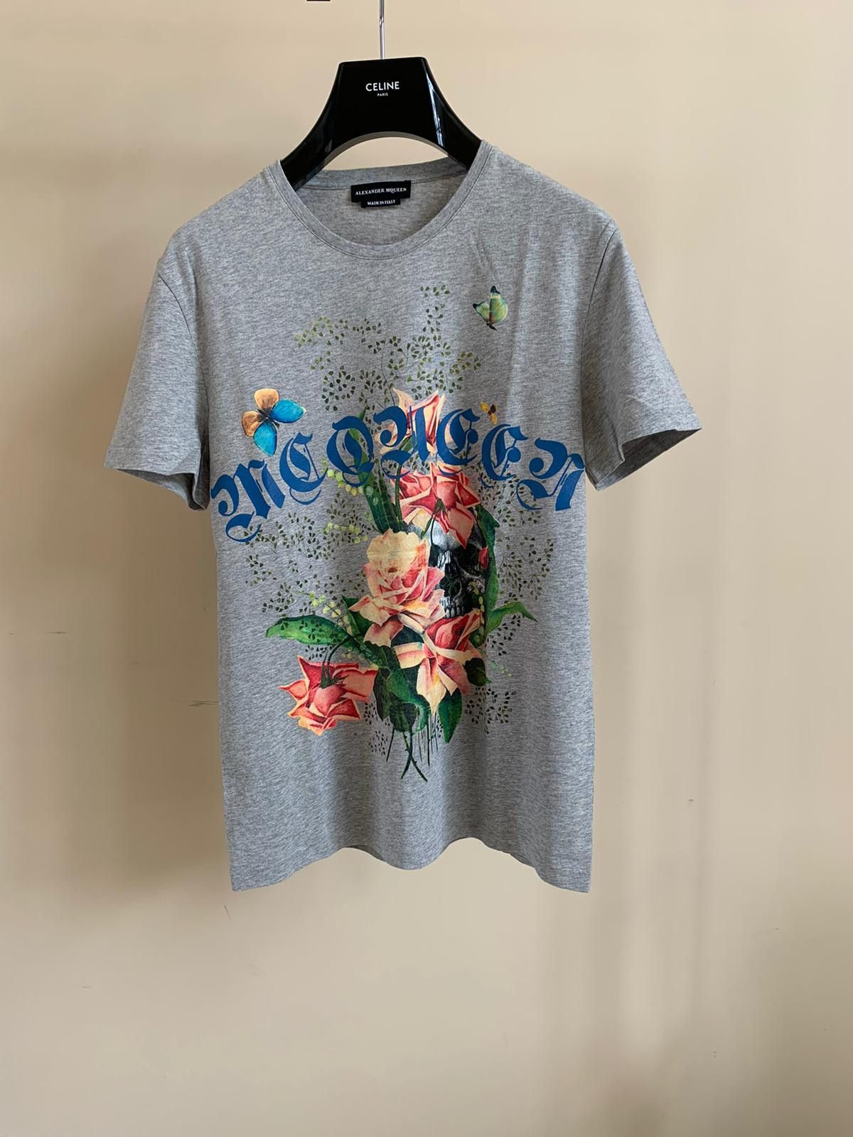 image of Alexander Mcqueen Floral Tee In Grey, Men's (Size Medium)