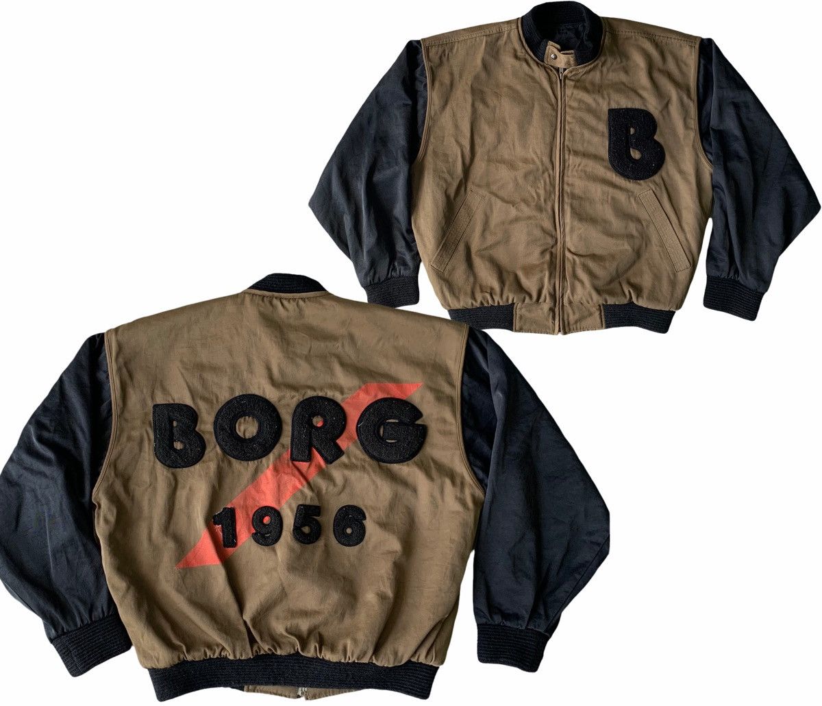 image of Bjorn Borg x Delong Varsity Jackets Vintage Bjon Borg Bomba Jacket 1956 in Black/Brown (Size Medium