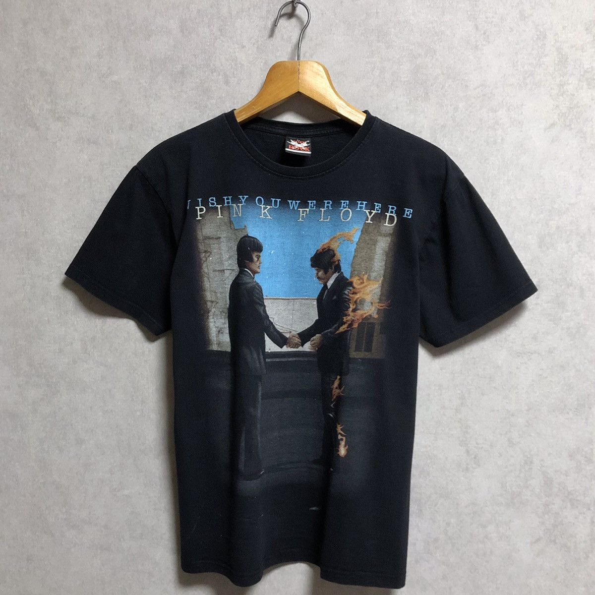 image of Band Tees x Pink Floyd Vintage Pink Floyd Wish You Were Here Fireman Tee in Black (Size Large)