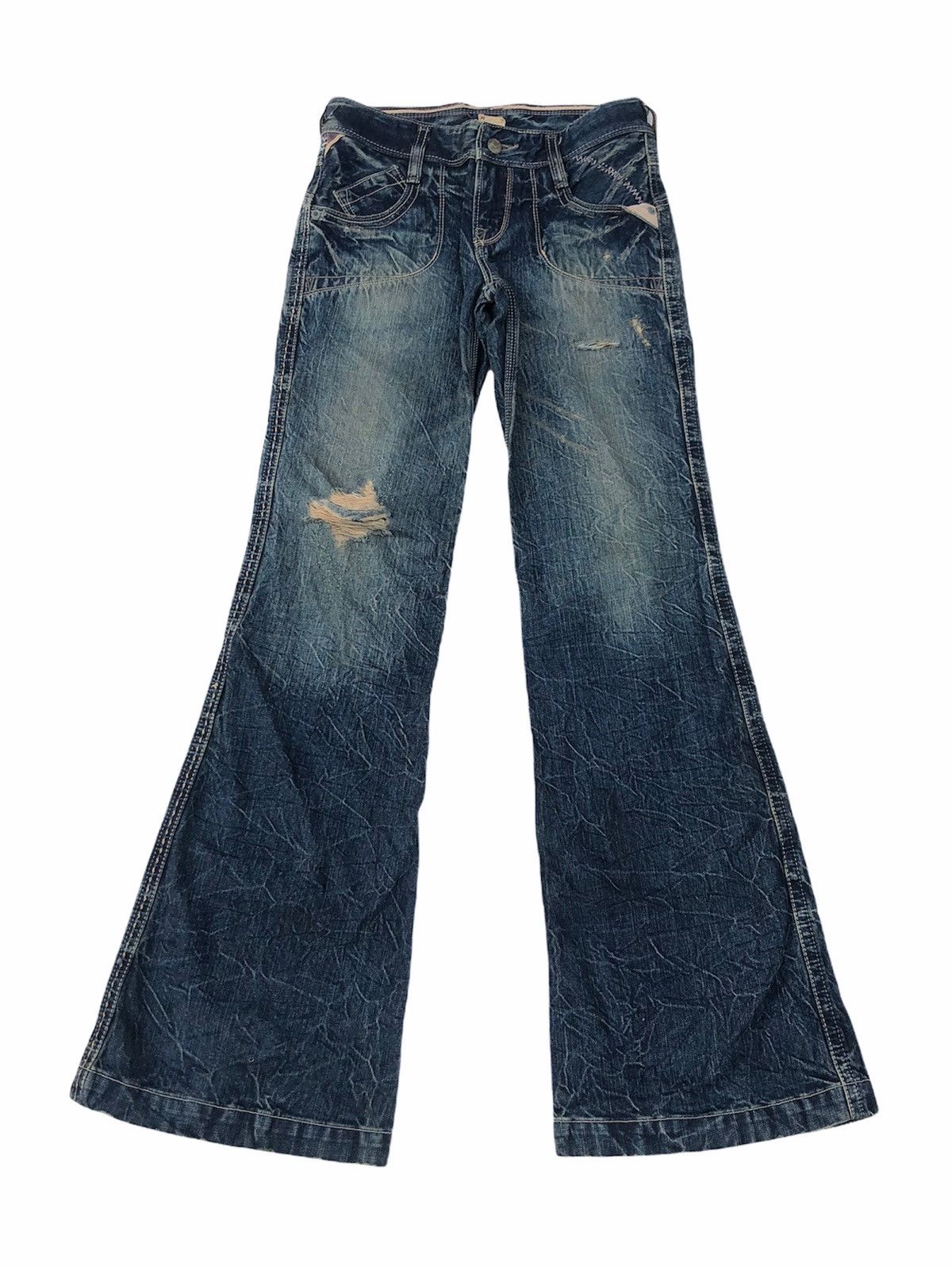 Japanese Brand 🔥Japanese Brapper Distressed Flare Denim Jeans Size US 27 - 1 Thumbnail