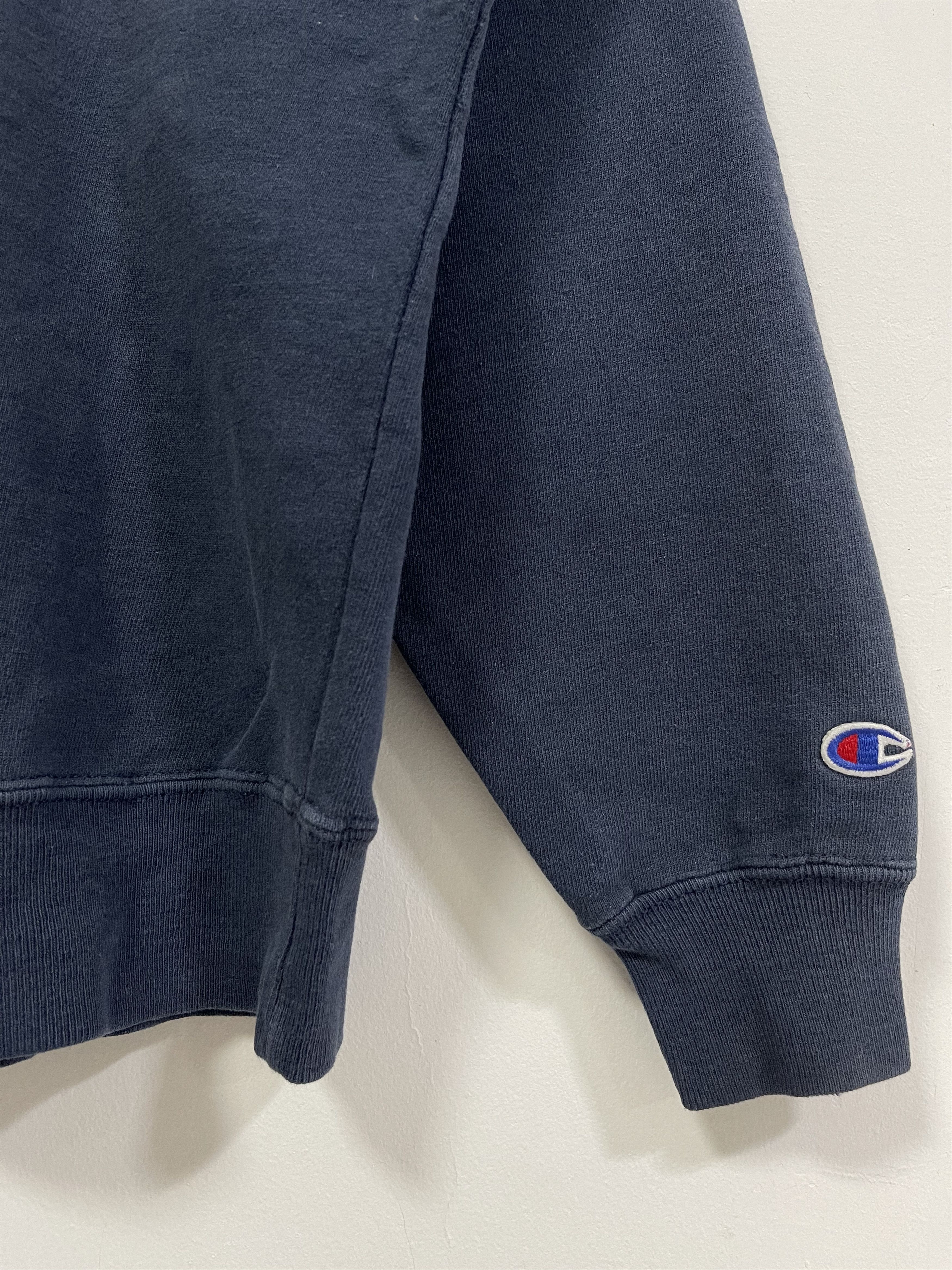 Champion × Vintage Champion Script Mini Logo Half Zip Distressed Sweatshirt Size US S / EU 44-46 / 1 - 2 Thumbnail