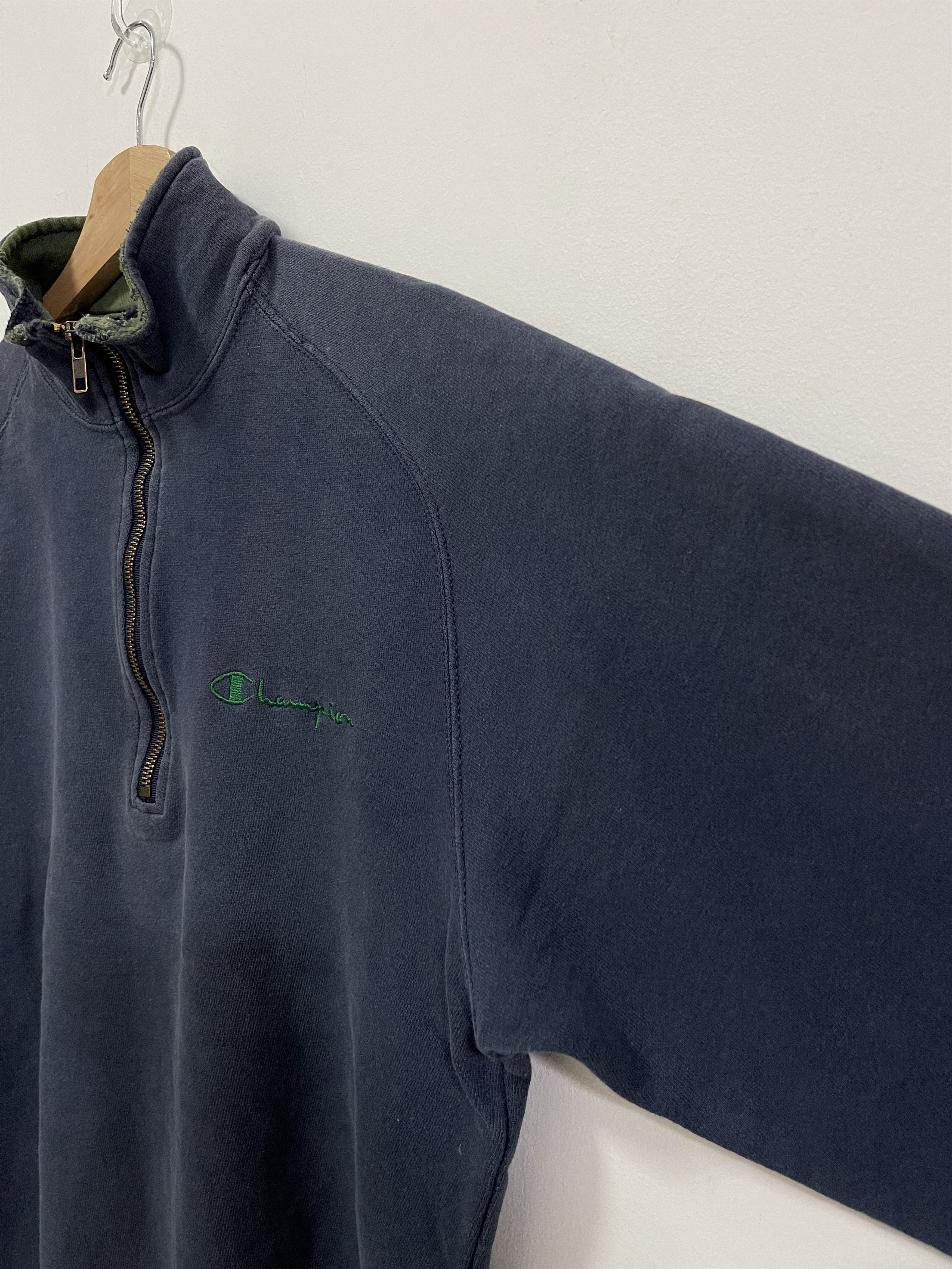 Champion × Vintage Champion Script Mini Logo Half Zip Distressed Sweatshirt Size US S / EU 44-46 / 1 - 5 Thumbnail