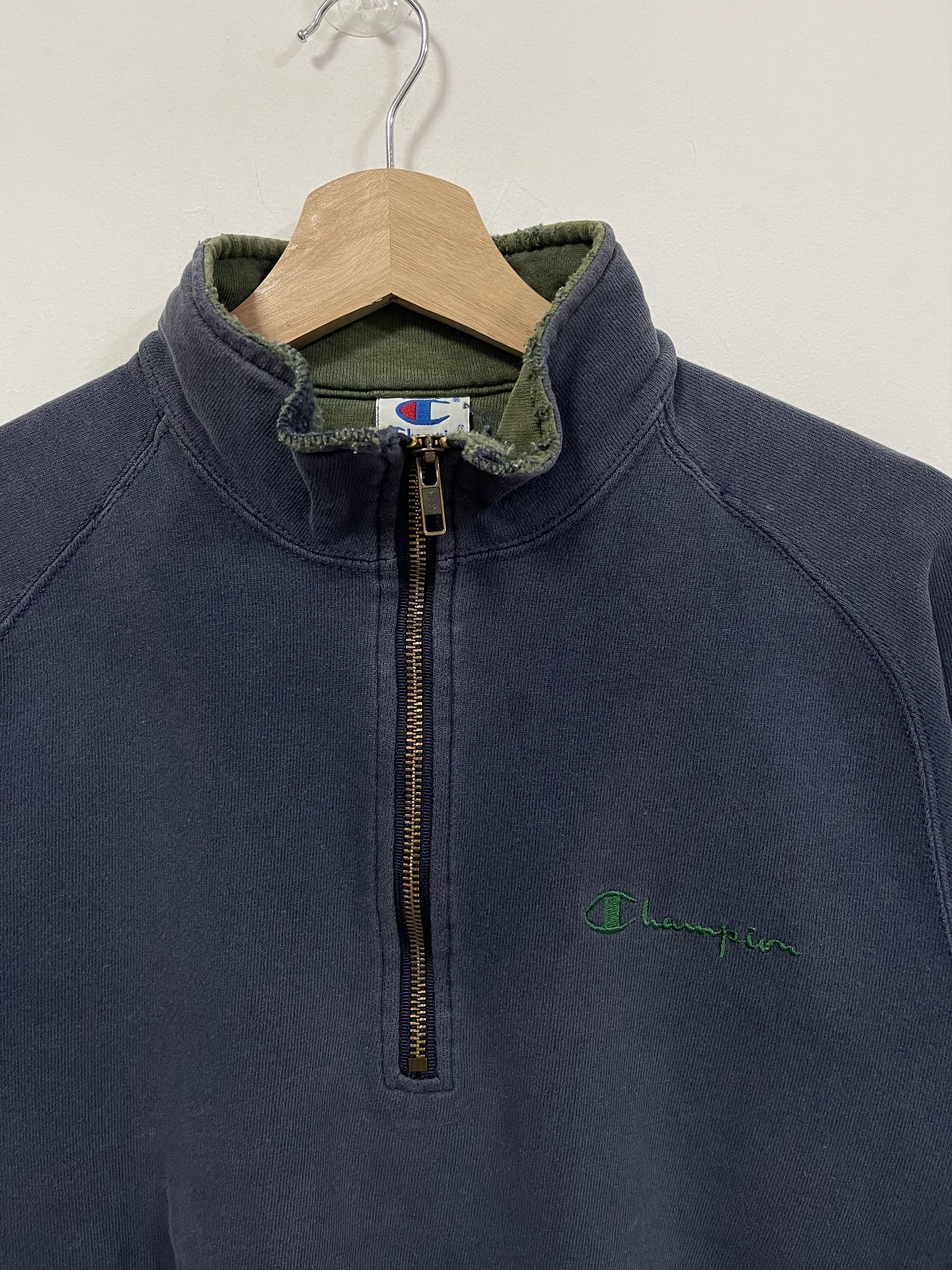 Champion × Vintage Champion Script Mini Logo Half Zip Distressed Sweatshirt Size US S / EU 44-46 / 1 - 11 Thumbnail