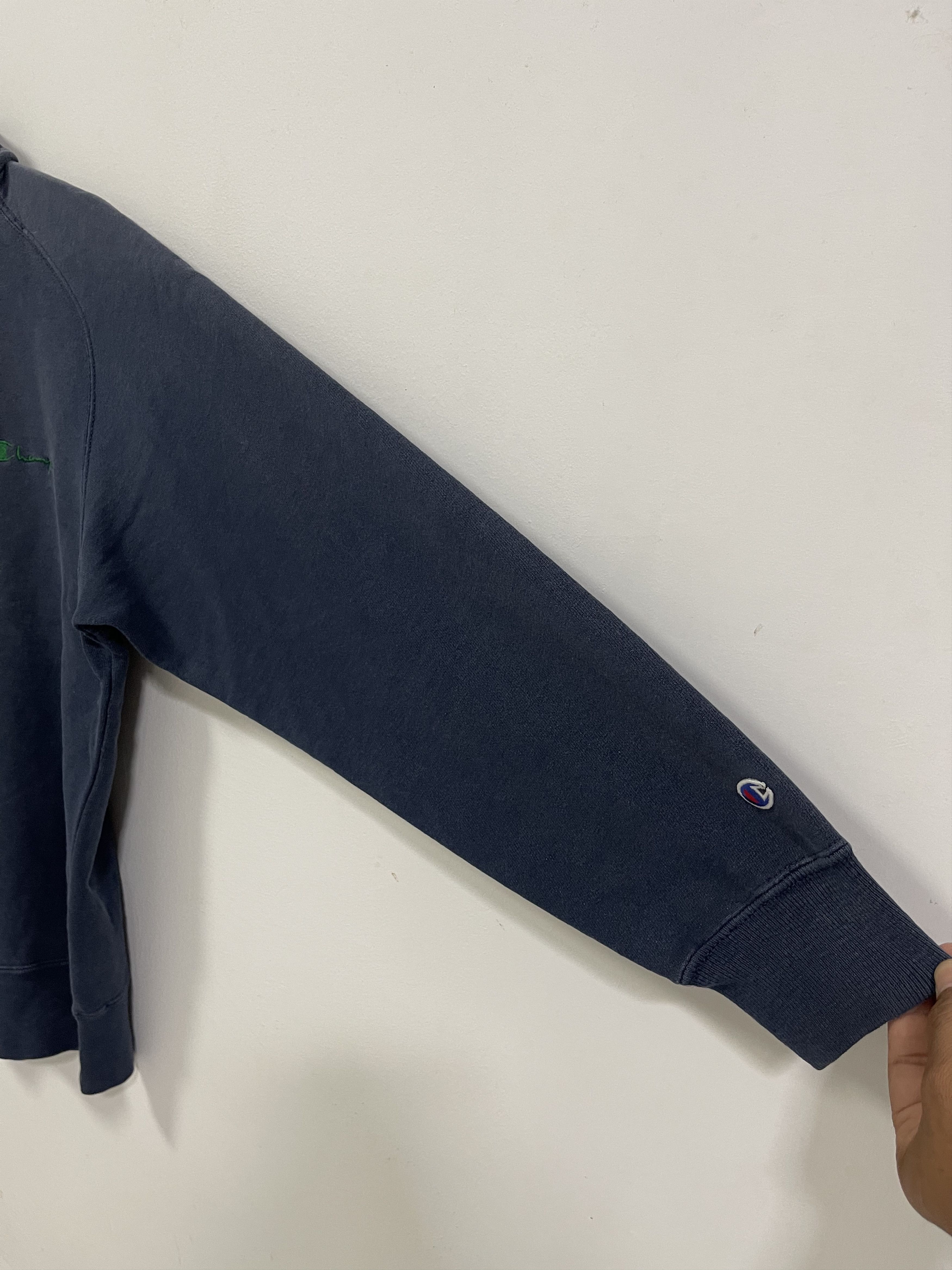 Champion × Vintage Champion Script Mini Logo Half Zip Distressed Sweatshirt Size US S / EU 44-46 / 1 - 4 Thumbnail