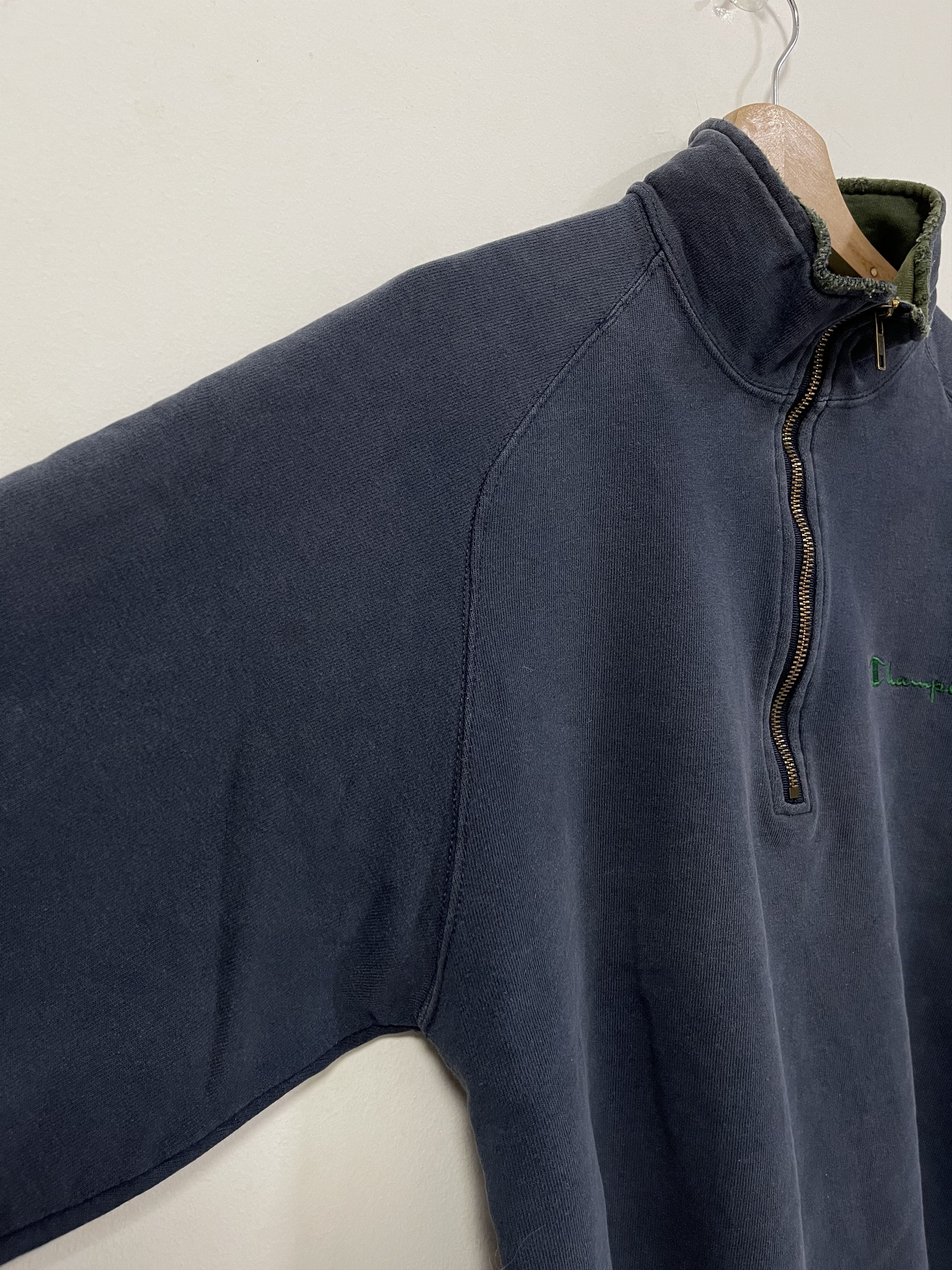 Champion × Vintage Champion Script Mini Logo Half Zip Distressed Sweatshirt Size US S / EU 44-46 / 1 - 7 Thumbnail