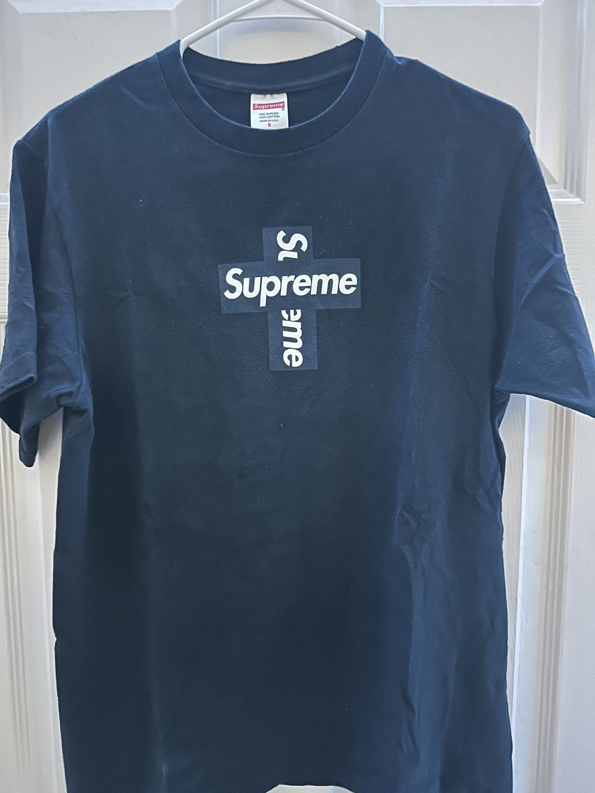 Supreme Cross Box Logo Navy | Grailed