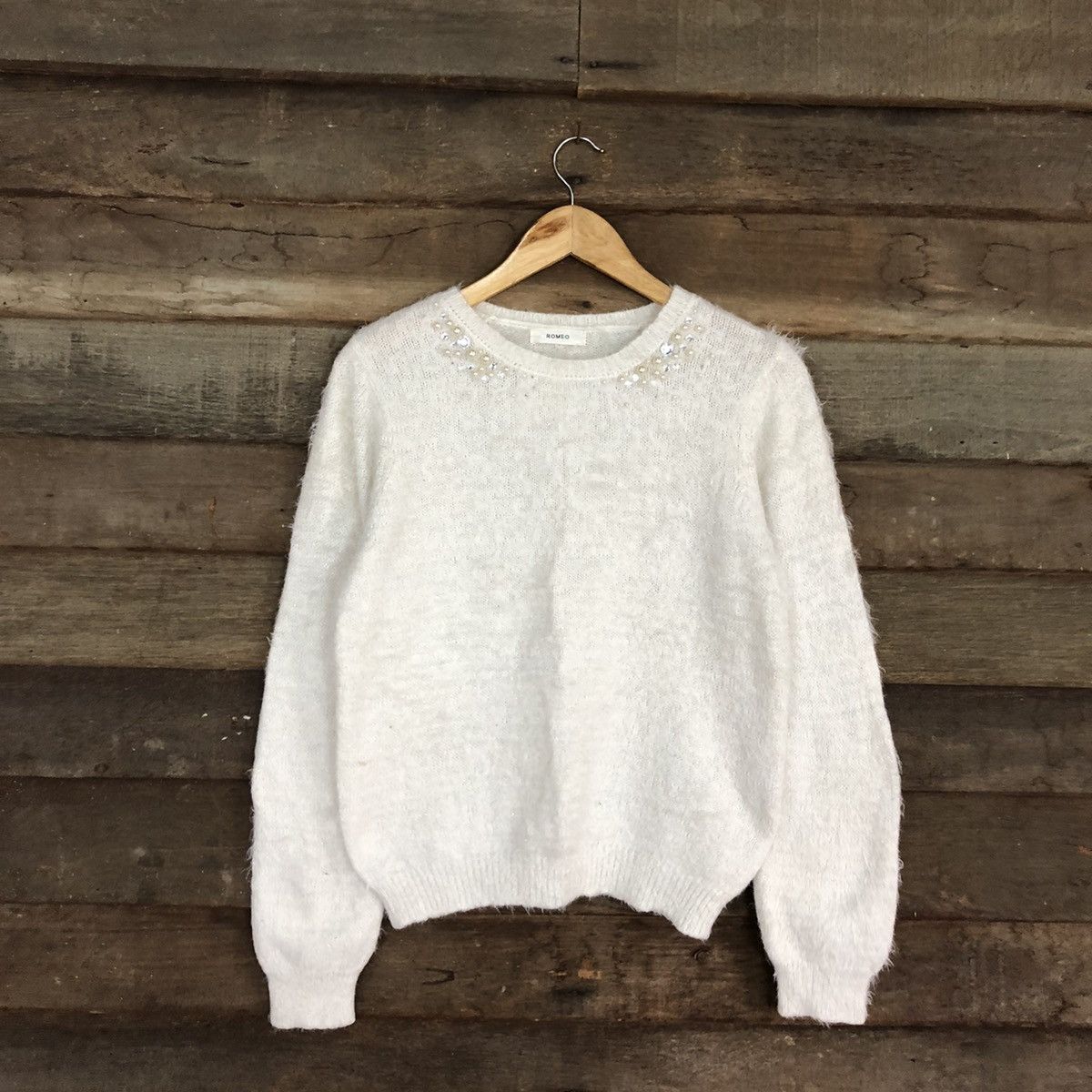 Homespun Knitwear × Japanese Brand DL Romeo White Mohair Soft Fur Shag Shaggy Knitwear #B612 Size M / US 6-8 / IT 42-44 - 3 Thumbnail