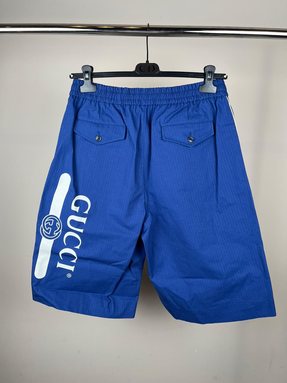 image of Gucci Logo Nylon Ripstop Shorts In Federal Blue, Men's (Size 32)