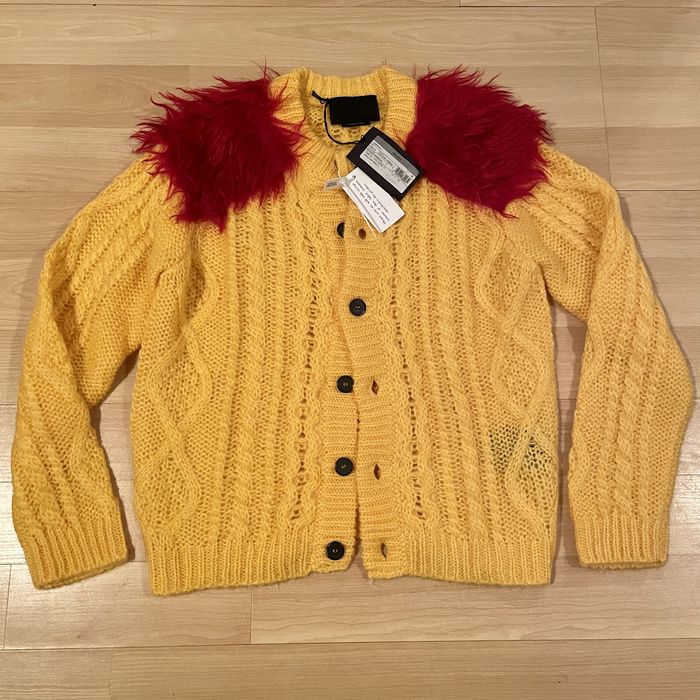 Prada Prada yellow mohair fur shoulder cardigan | Grailed