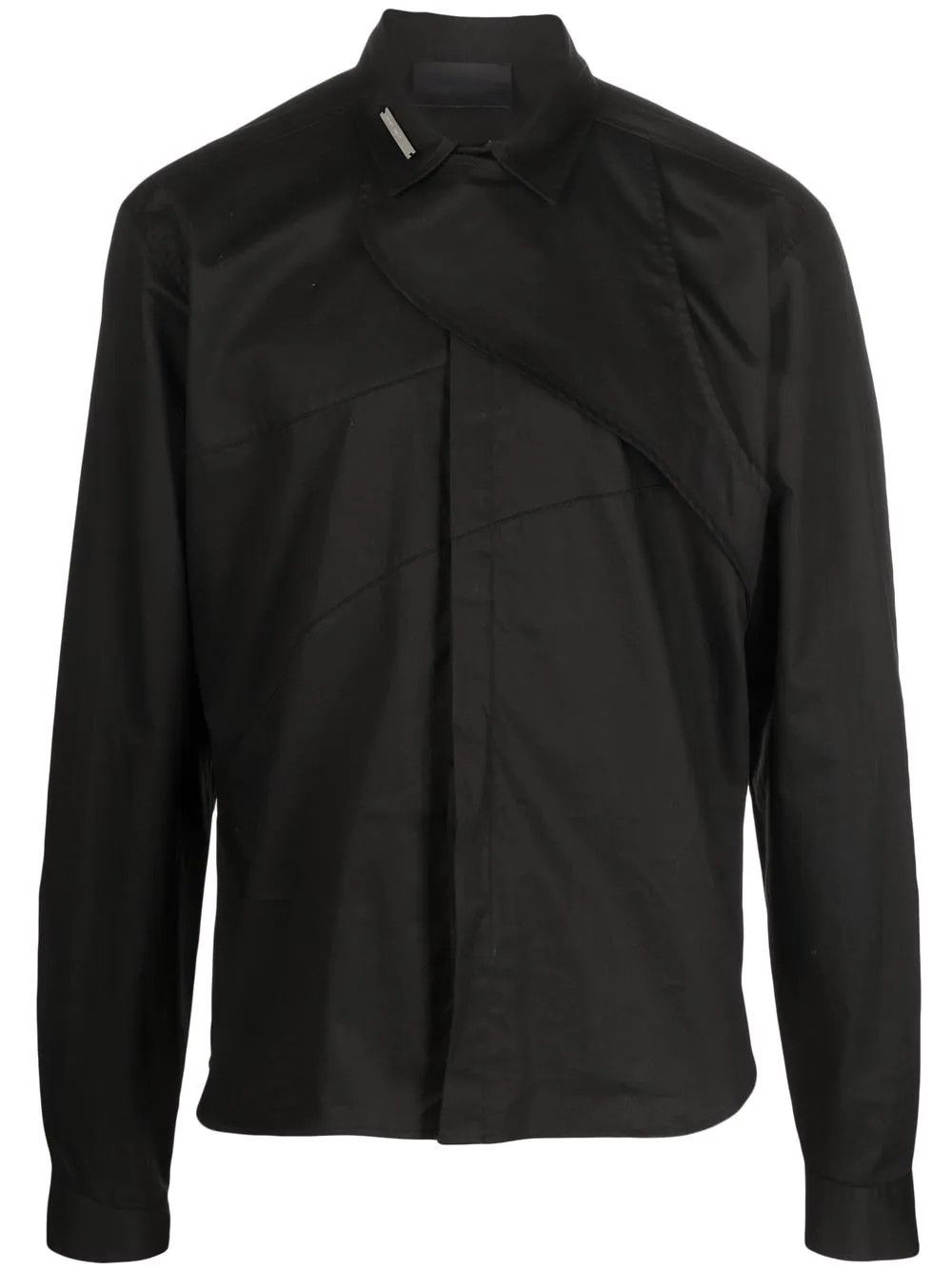 Image of Heliot Emil Panelled Curved Seam Logo Shirt in Black, Men's (Size Small)