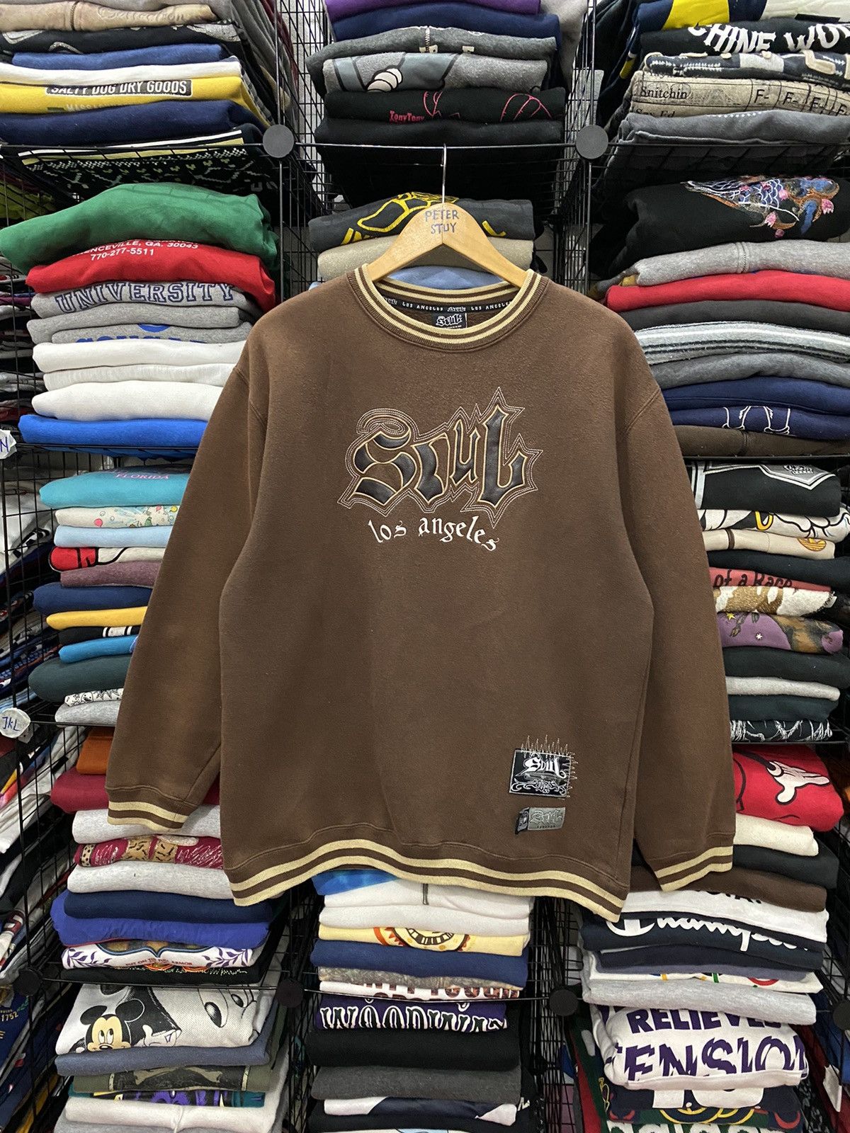 image of Sol Angeles Soul Los Angeles Embroided Logo Sweatshirt in Brown, Men's (Size Large)