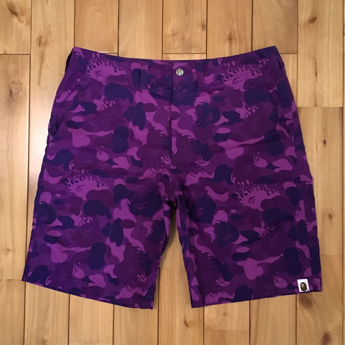 image of Bape Fire Camo Nylon Shorts Purple Camo Flame Ape ★Size M, Men's (Size 32)