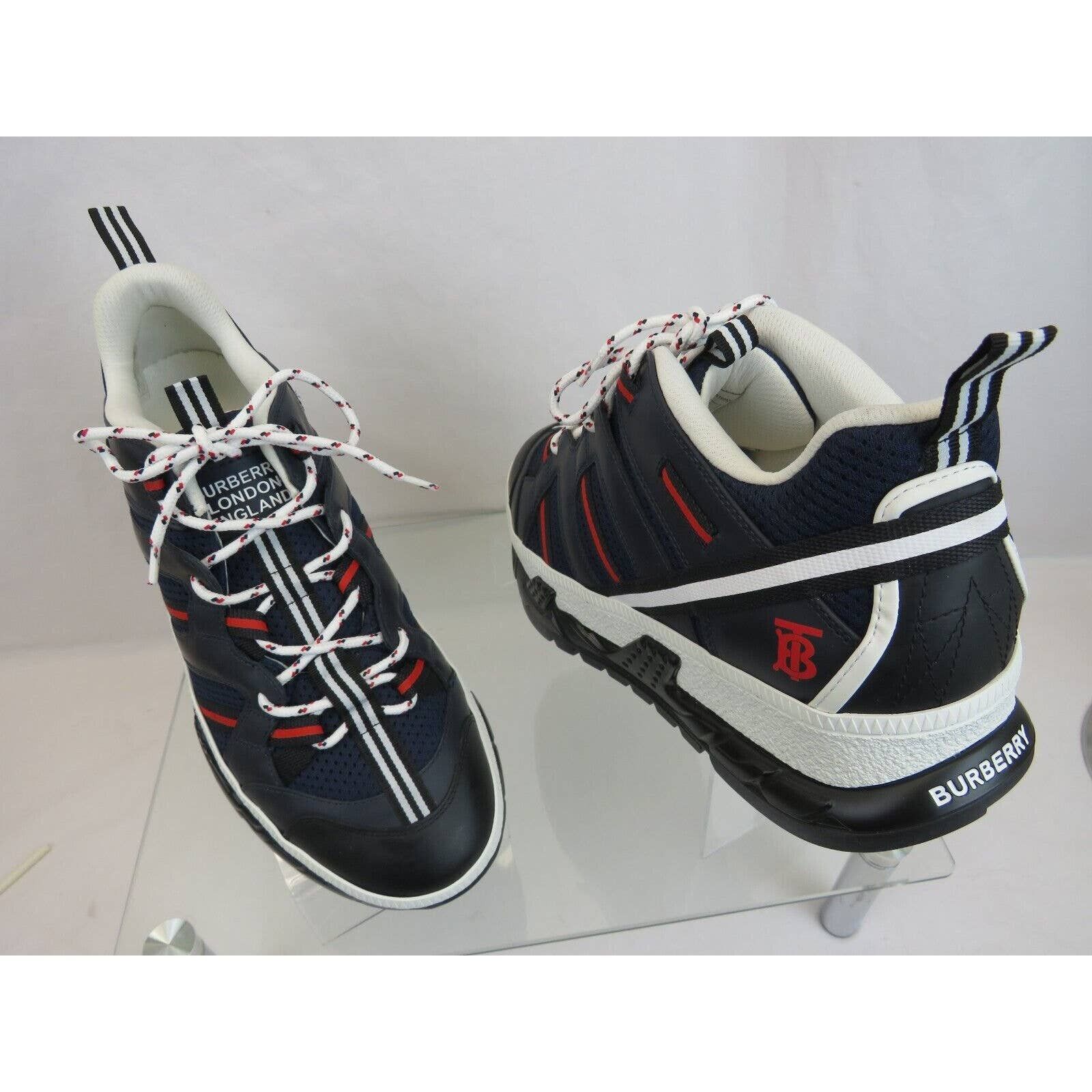 Burberry UNION NAVY LEATHER MESH RED LOGO LOW TOP SNEAKERS 11 US 44 Size US 11 / EU 44 - 5 Thumbnail