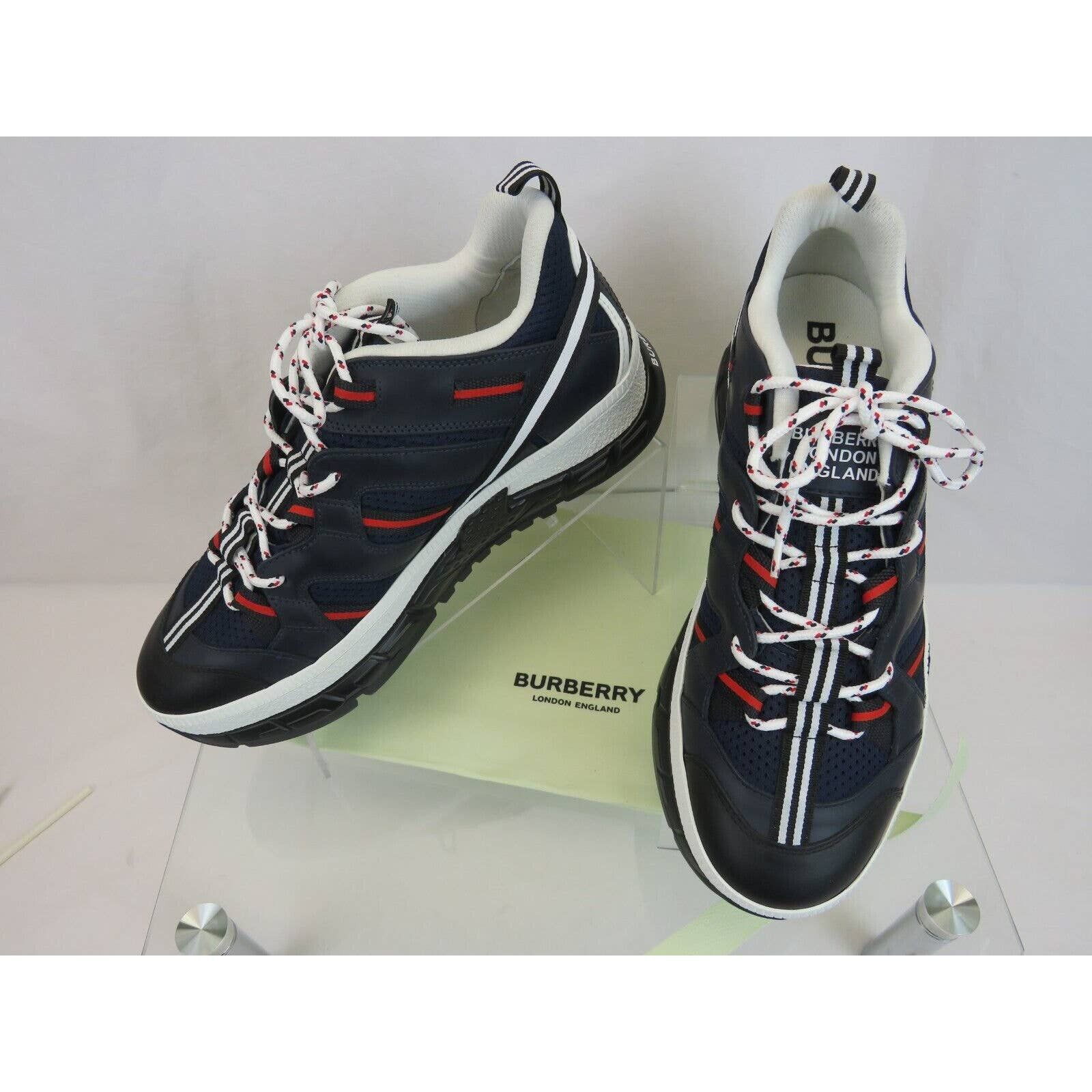Burberry UNION NAVY LEATHER MESH RED LOGO LOW TOP SNEAKERS 11 US 44 Size US 11 / EU 44 - 6 Thumbnail