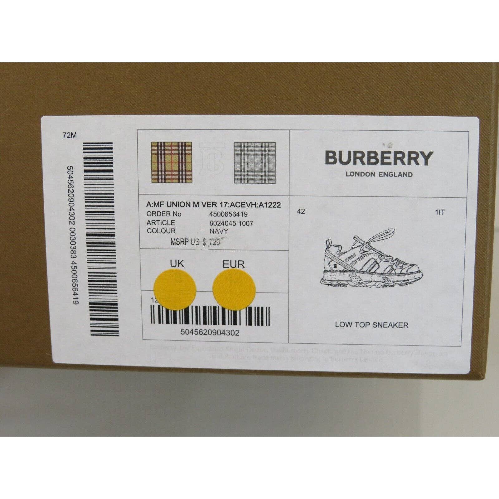 Burberry UNION NAVY LEATHER MESH RED LOGO LOW TOP SNEAKERS 11 US 44 Size US 11 / EU 44 - 9 Thumbnail
