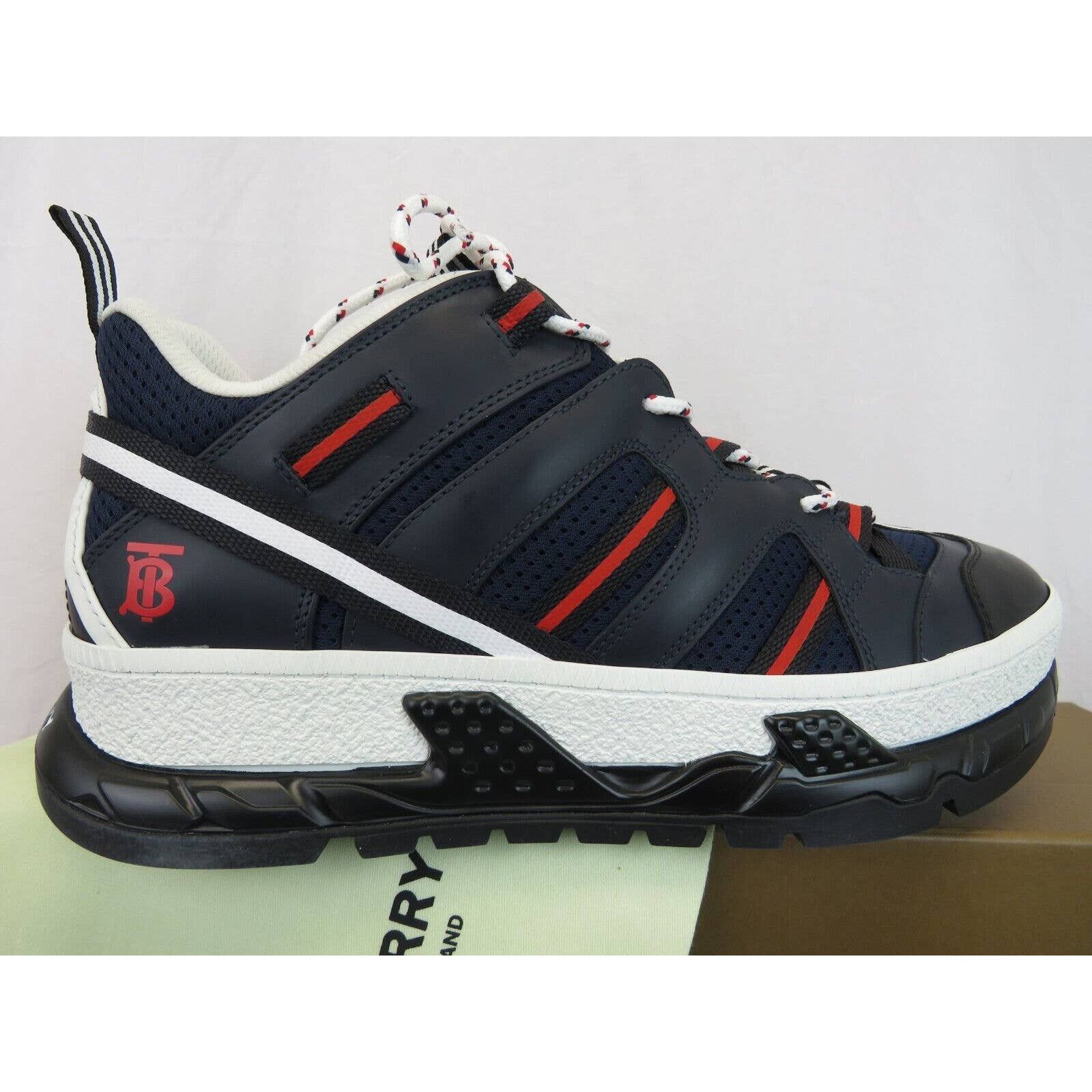 Burberry UNION NAVY LEATHER MESH RED LOGO LOW TOP SNEAKERS 11 US 44 Size US 11 / EU 44 - 2 Thumbnail