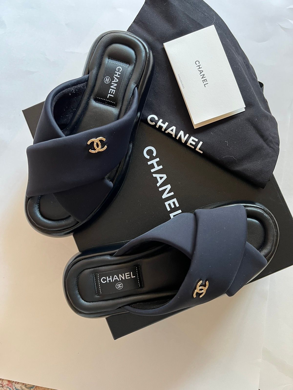 Chanel Chanel REV Black Criss Cross Puffy CC Logo Slide Mule Sandal