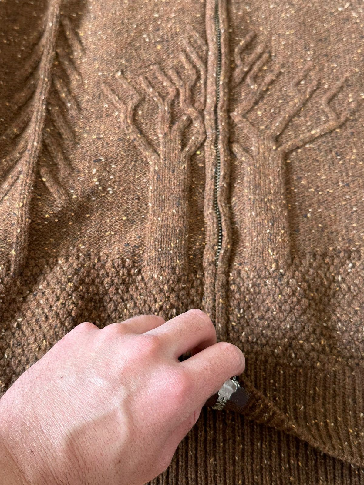 Brown 3D Tree Knit Zip Up