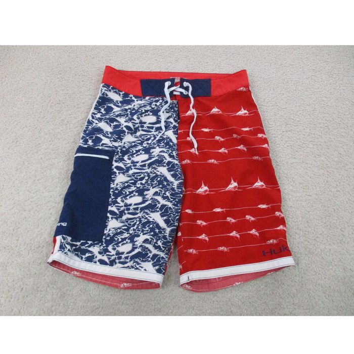 Vintage Huk Swim Trunks Mens 28 Red Blue Bathing Suit Board Shorts