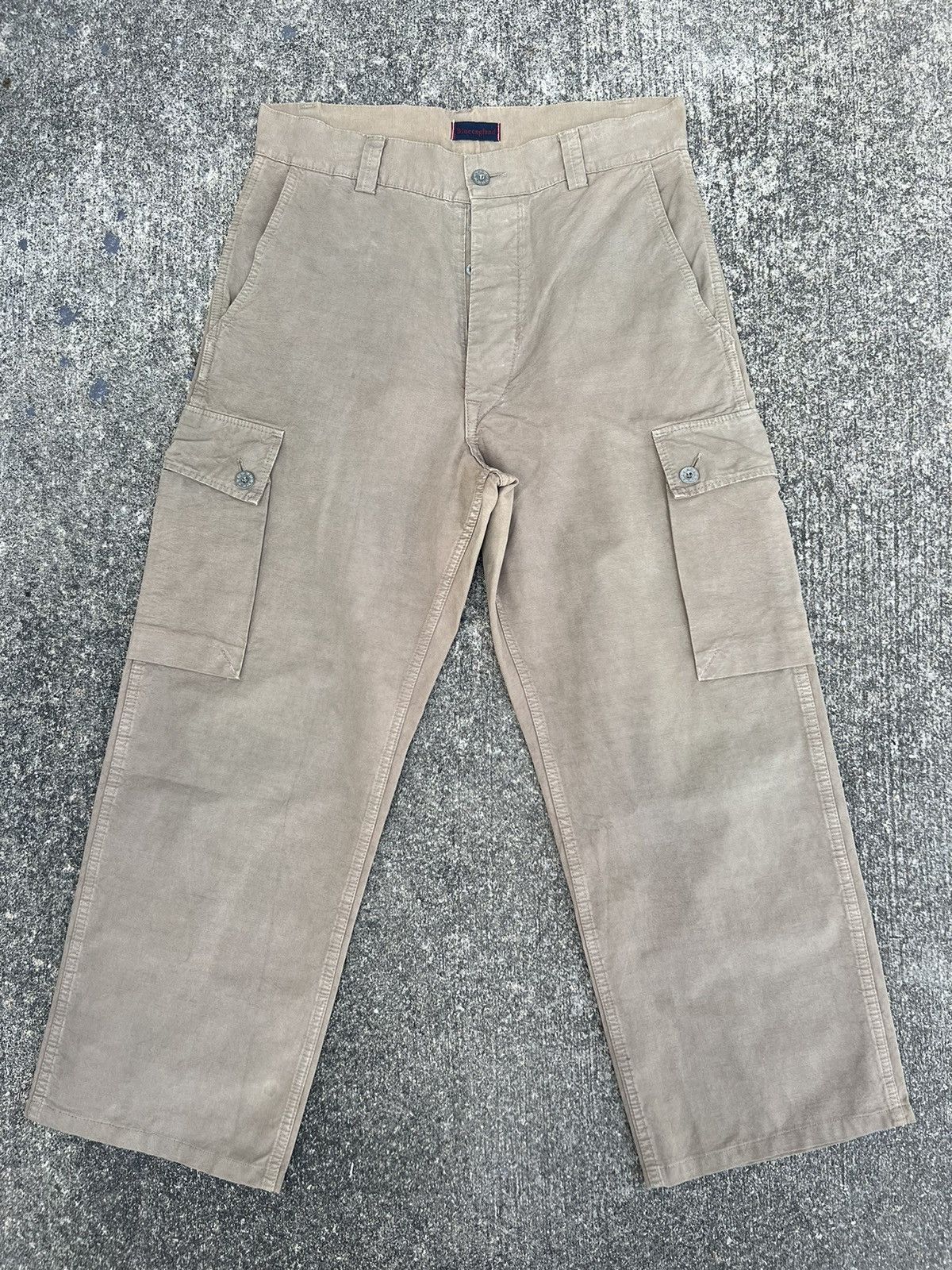 image of Vintage 45Rpm Blue England Sun Faded OG Baggy Cargo Trouser in Olive Green, Men's (Size 34)