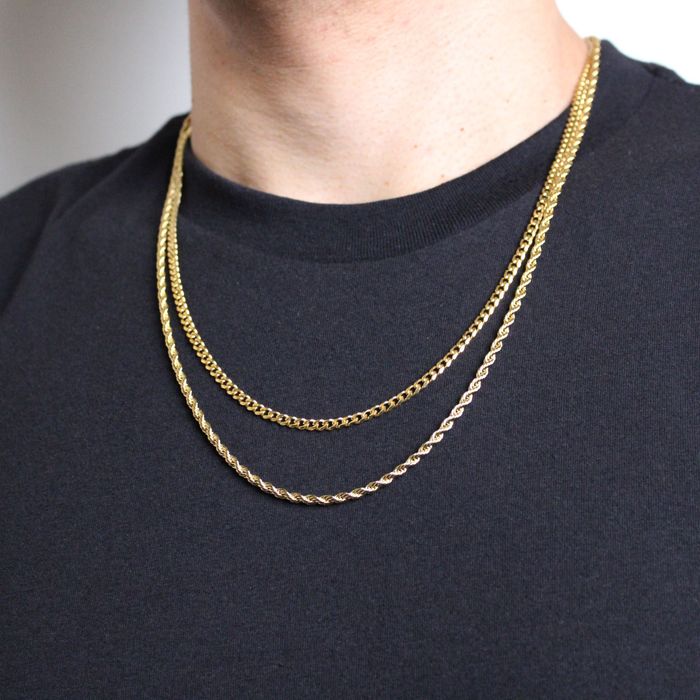 Cuban Link Chain Gold 3mm Cuban Link + Rope Chain Necklace Set Grailed