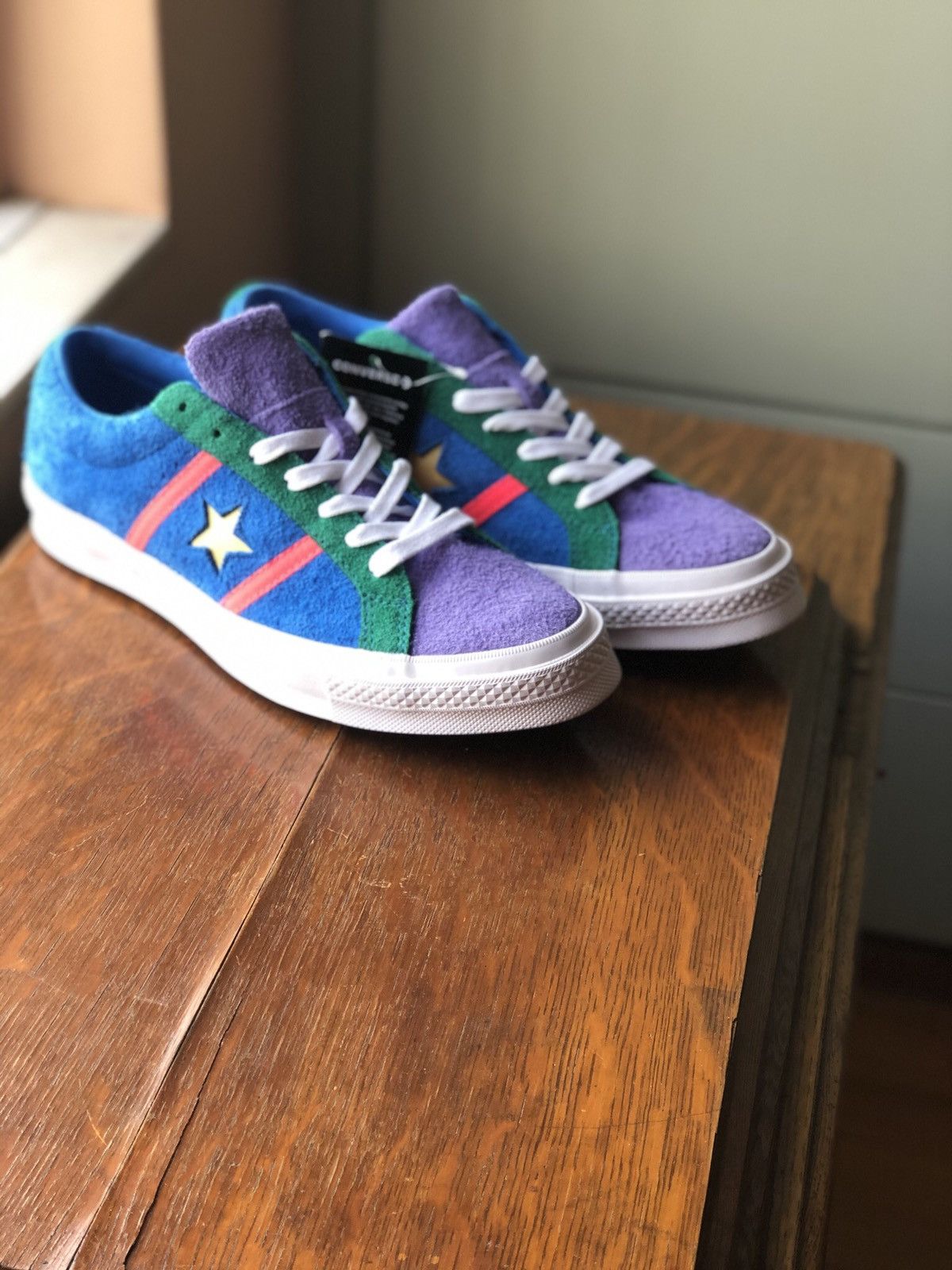 image of Converse One Star Academy Ox Suede Shoes in Totally Blue/Racer Pink/White, Men's (Size 10.5)