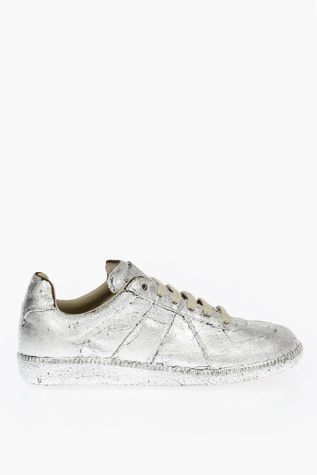 image of Maison Margiela Mm22 Patent Leather Low Sneakers in Silver, Women's (Size 10)