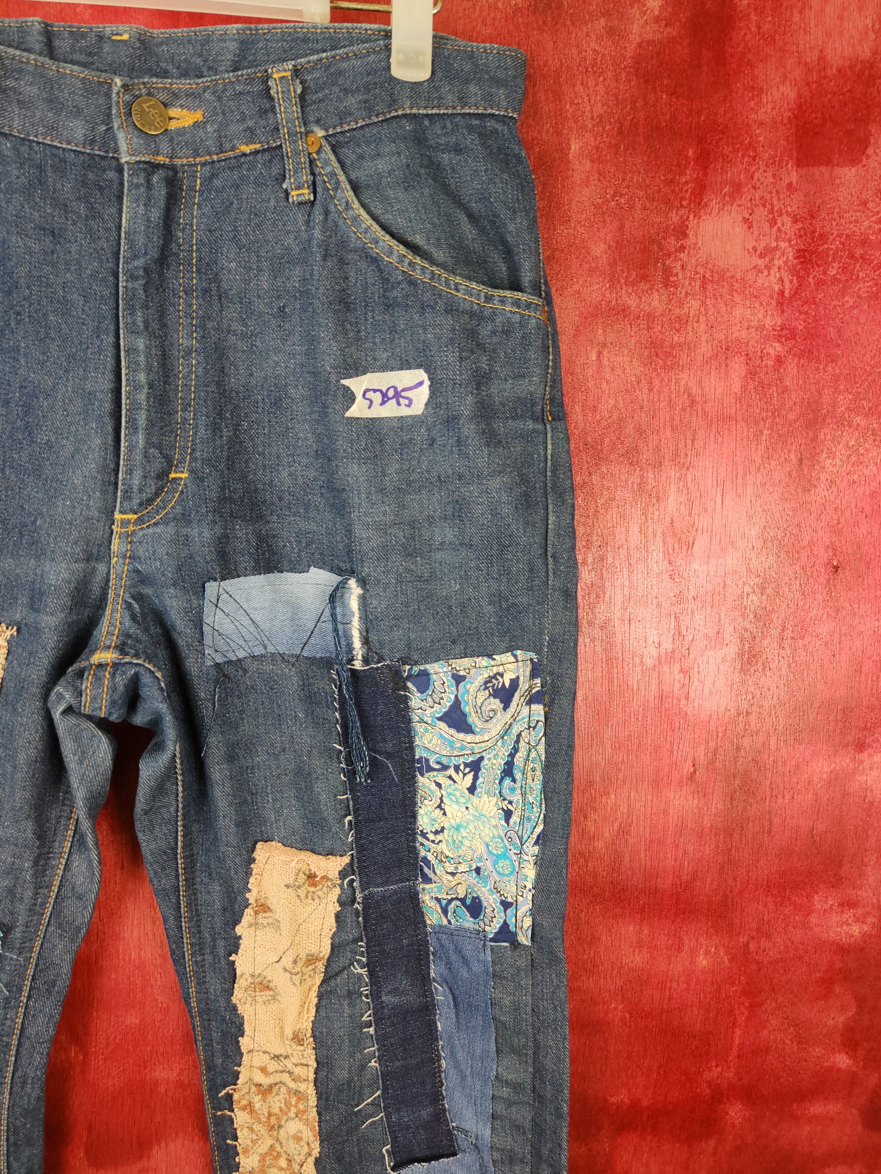 Japanese Brand Lee distressed custom reworked Patchwork Denim Pants #5295DL Size US 30 / EU 46 - 5 Thumbnail